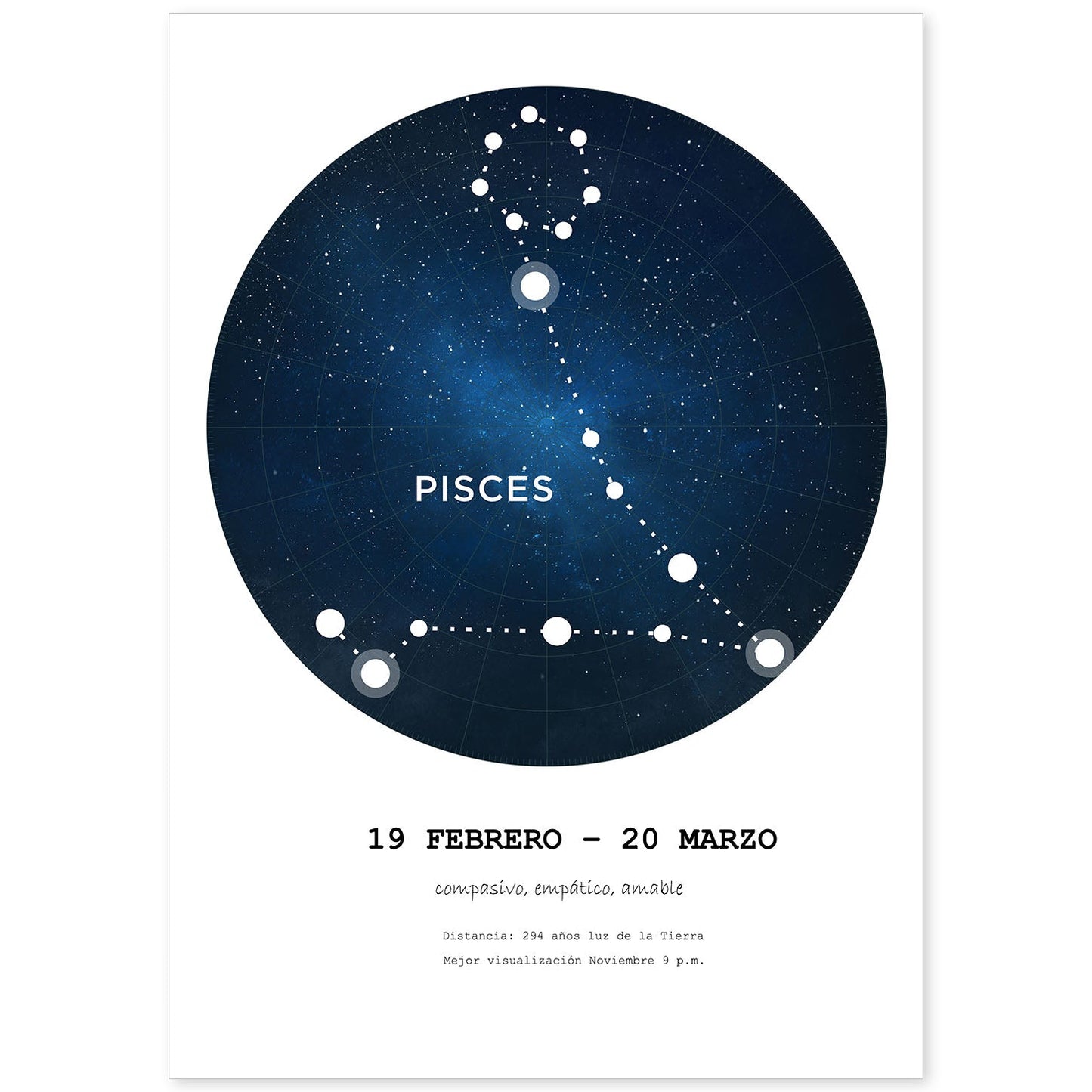 Lamina con la constelación Pisces. Poster con símbolo del zodiaco en y fondo blanco-Artwork-Nacnic-A4-Sin marco-Nacnic Estudio SL
