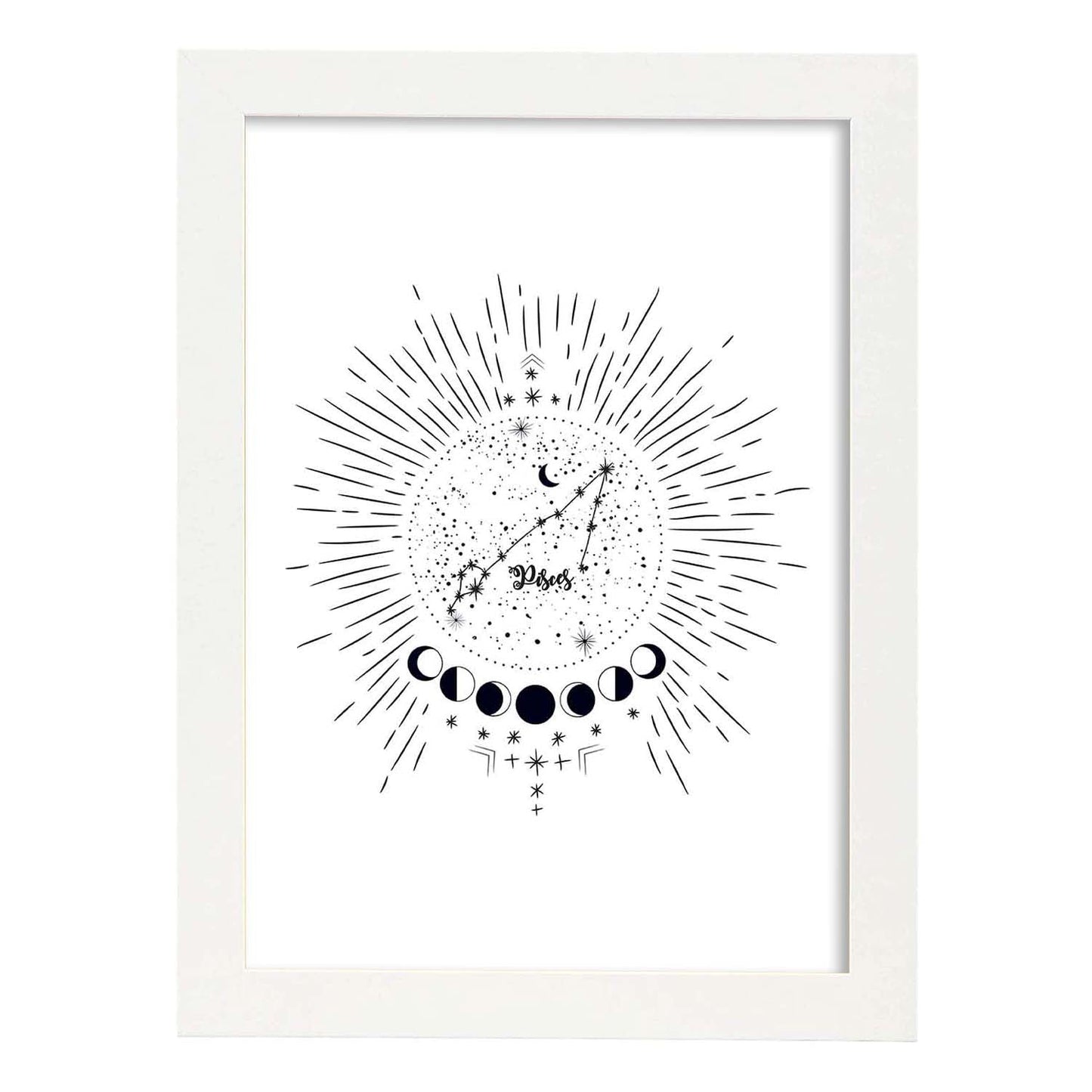 Lamina con la constelación Piscis. Poster con símbolo del zodiaco en y fondo blanco-Artwork-Nacnic-A3-Marco Blanco-Nacnic Estudio SL