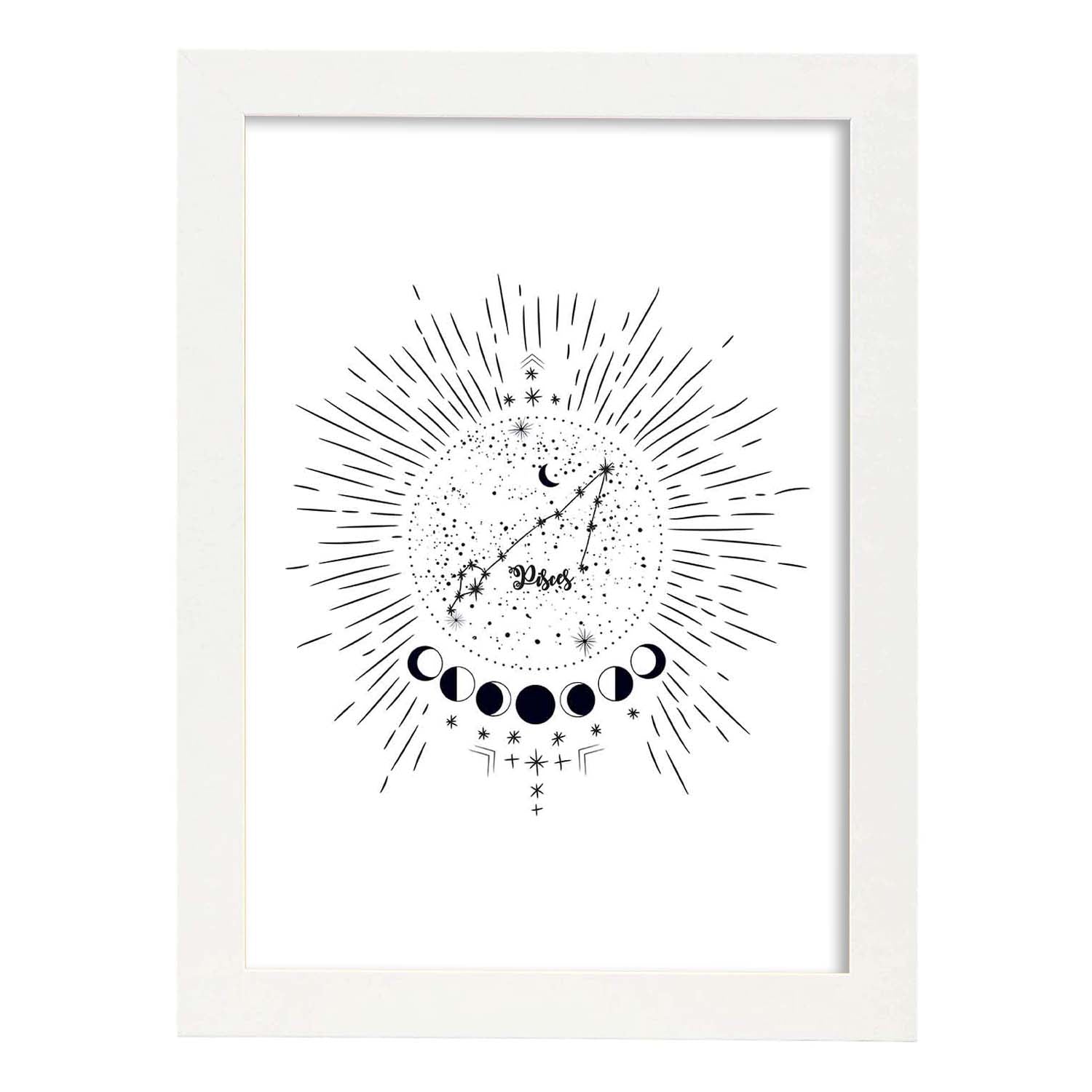 Lamina con la constelación Piscis. Poster con símbolo del zodiaco en y fondo blanco-Artwork-Nacnic-A3-Marco Blanco-Nacnic Estudio SL