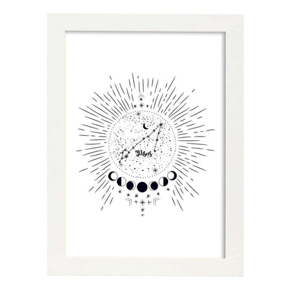 Lamina con la constelación Piscis. Poster con símbolo del zodiaco en y fondo blanco-Artwork-Nacnic-A4-Marco Blanco-Nacnic Estudio SL