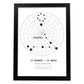 Lamina con la constelación Piscis. Poster con símbolo del zodiaco en y fondo del cielo estrellado-Artwork-Nacnic-A3-Marco Negro-Nacnic Estudio SL