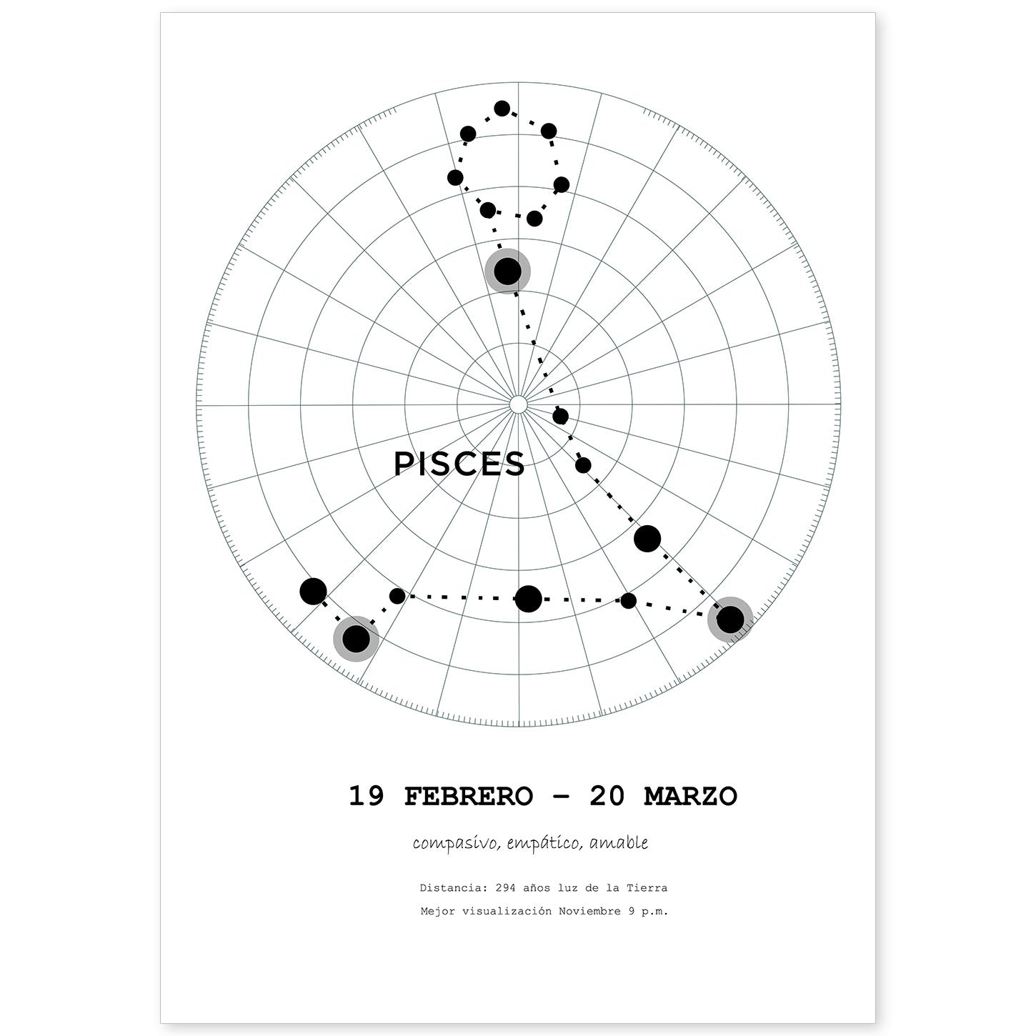 Lamina con la constelación Piscis. Poster con símbolo del zodiaco en y fondo del cielo estrellado-Artwork-Nacnic-A4-Sin marco-Nacnic Estudio SL