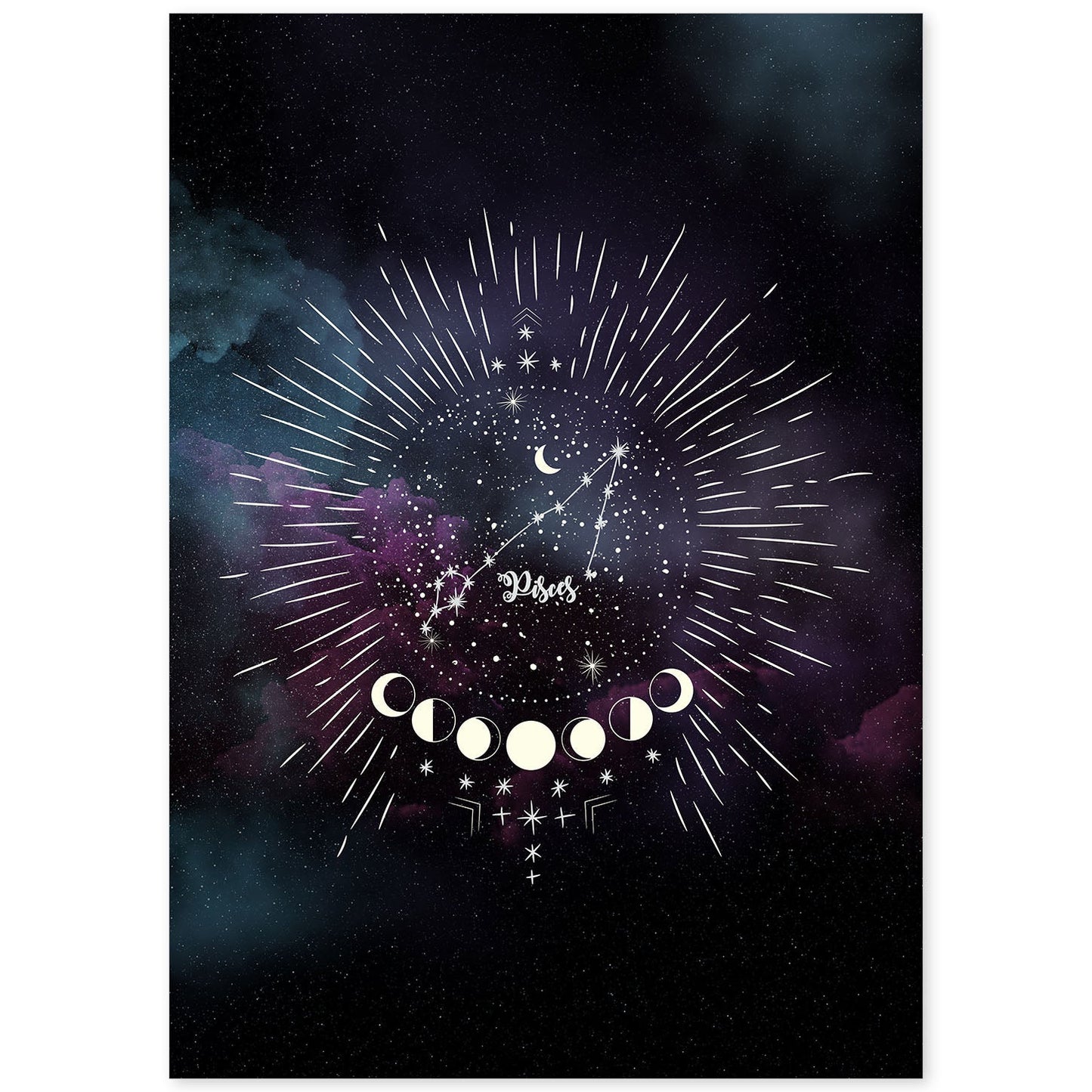 Lamina con la constelación Piscis. Poster con símbolo del Zodiaco en y Fondo del Cielo Estrellado-Artwork-Nacnic-A4-Sin marco-Nacnic Estudio SL