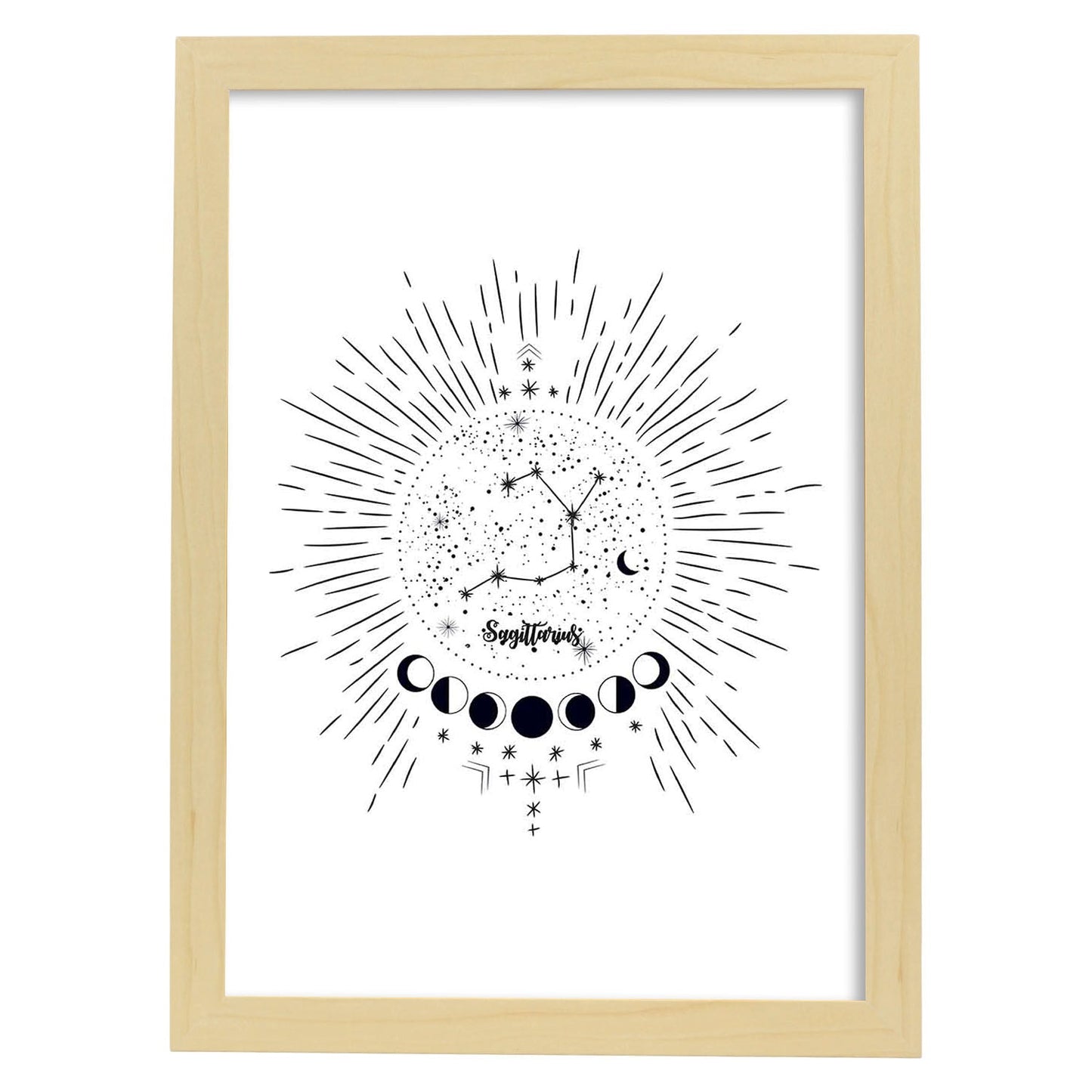 Lamina con la constelación Sagitario. Poster con símbolo del zodiaco en y fondo blanco-Artwork-Nacnic-A3-Marco Madera clara-Nacnic Estudio SL