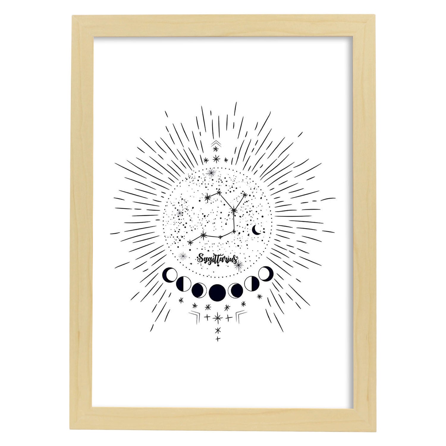 Lamina con la constelación Sagitario. Poster con símbolo del zodiaco en y fondo blanco-Artwork-Nacnic-A3-Marco Madera clara-Nacnic Estudio SL