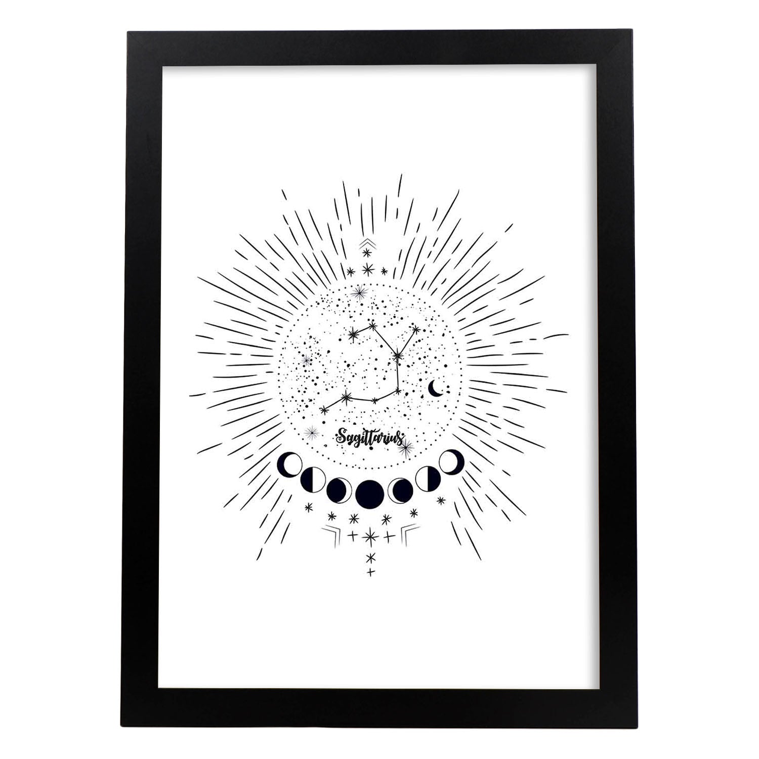 Lamina con la constelación Sagitario. Poster con símbolo del zodiaco en y fondo blanco-Artwork-Nacnic-A3-Marco Negro-Nacnic Estudio SL