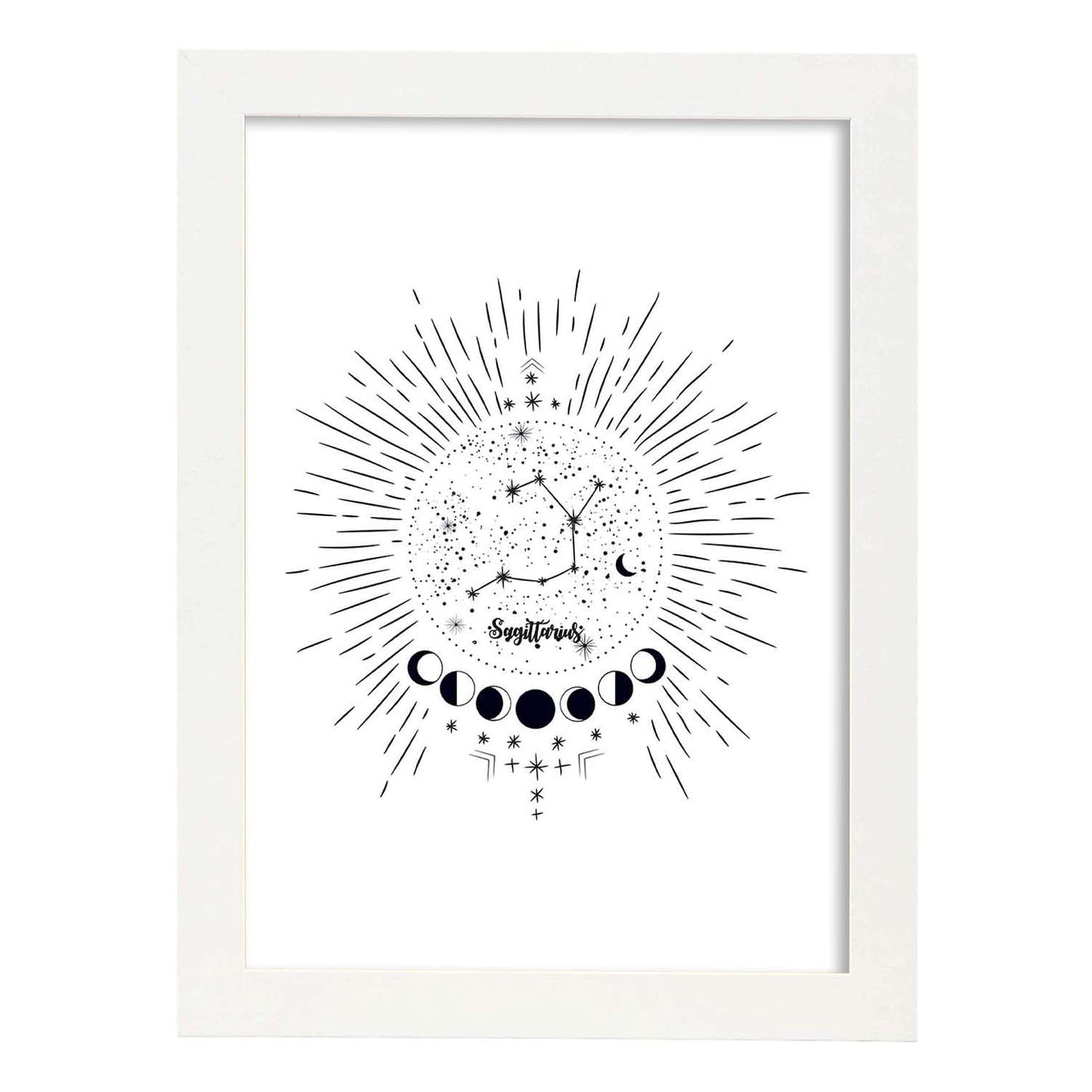 Lamina con la constelación Sagitario. Poster con símbolo del zodiaco en y fondo blanco-Artwork-Nacnic-A4-Marco Blanco-Nacnic Estudio SL
