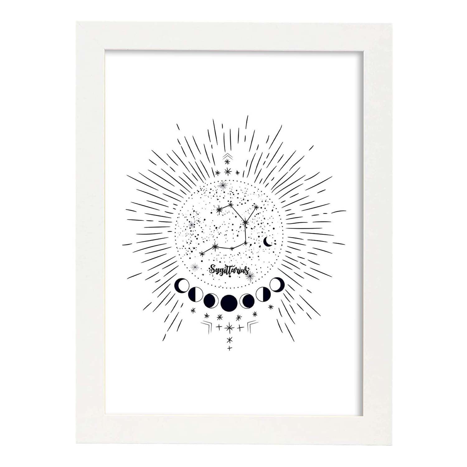 Lamina con la constelación Sagitario. Poster con símbolo del zodiaco en y fondo blanco-Artwork-Nacnic-A4-Marco Blanco-Nacnic Estudio SL