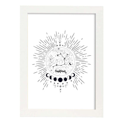 Lamina con la constelación Sagitario. Poster con símbolo del zodiaco en y fondo blanco-Artwork-Nacnic-A4-Marco Blanco-Nacnic Estudio SL