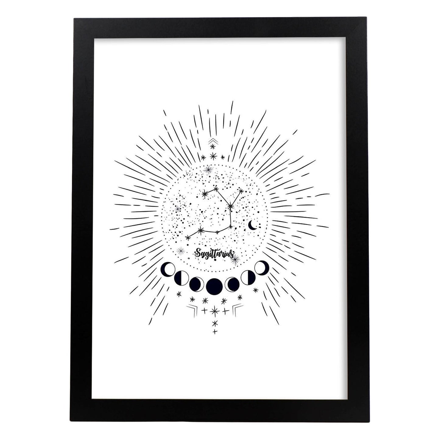 Lamina con la constelación Sagitario. Poster con símbolo del zodiaco en y fondo blanco-Artwork-Nacnic-A4-Marco Negro-Nacnic Estudio SL