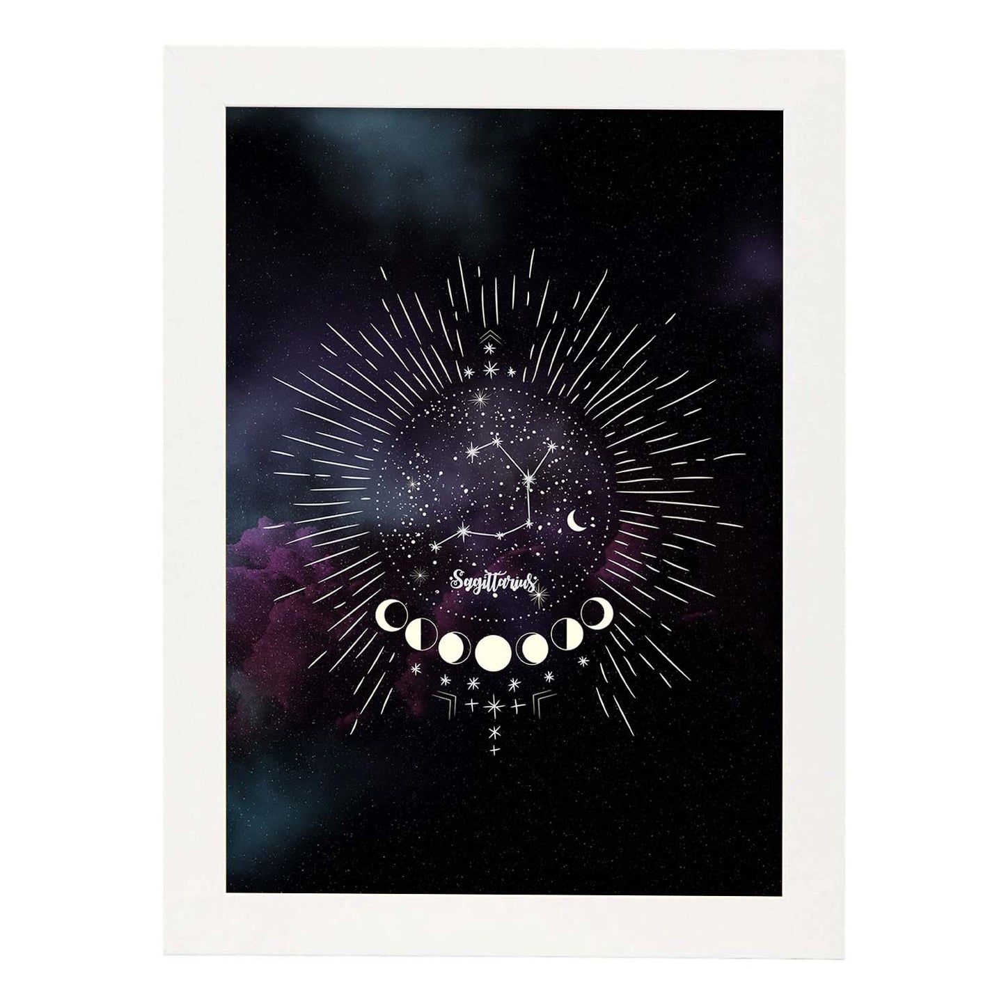 Lamina con la constelación Sagitario. Poster con símbolo del Zodiaco en y Fondo del Cielo Estrellado-Artwork-Nacnic-A3-Marco Blanco-Nacnic Estudio SL