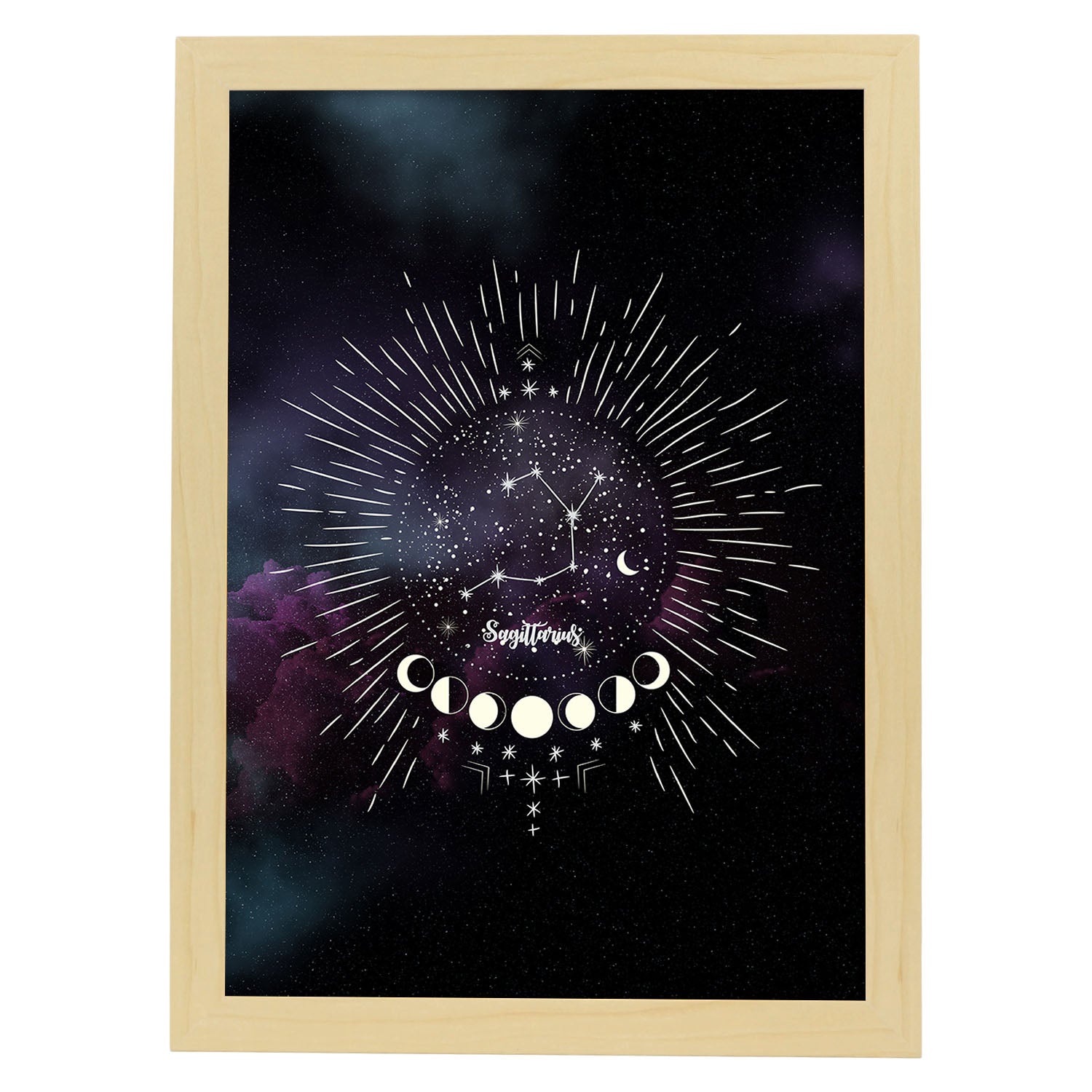 Lamina con la constelación Sagitario. Poster con símbolo del Zodiaco en y Fondo del Cielo Estrellado-Artwork-Nacnic-A3-Marco Madera clara-Nacnic Estudio SL