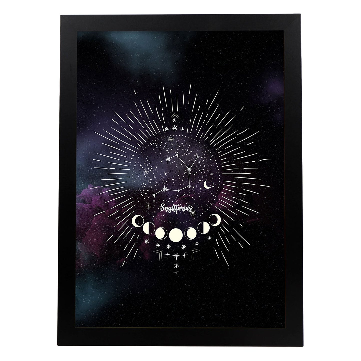 Lamina con la constelación Sagitario. Poster con símbolo del Zodiaco en y Fondo del Cielo Estrellado-Artwork-Nacnic-A3-Marco Negro-Nacnic Estudio SL