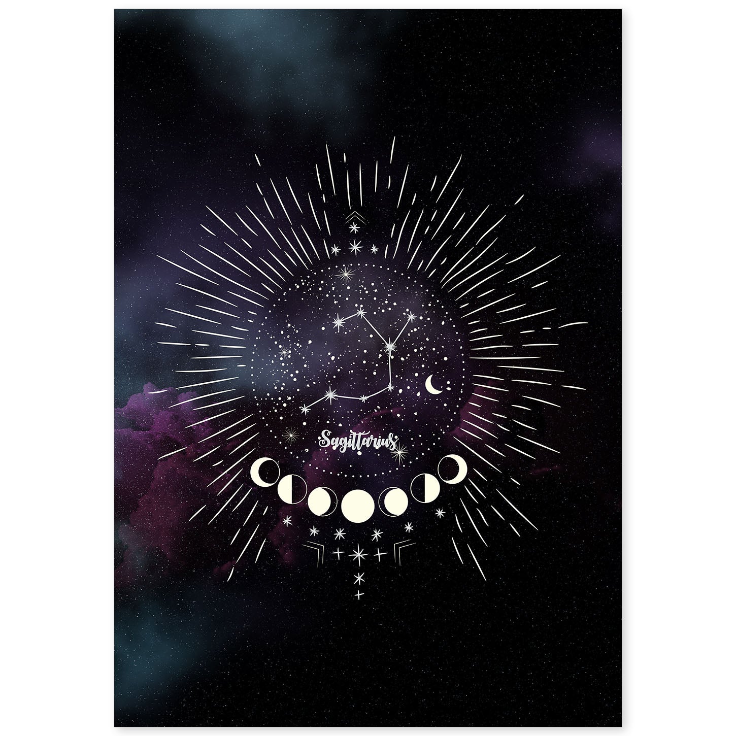 Lamina con la constelación Sagitario. Poster con símbolo del Zodiaco en y Fondo del Cielo Estrellado-Artwork-Nacnic-A4-Sin marco-Nacnic Estudio SL