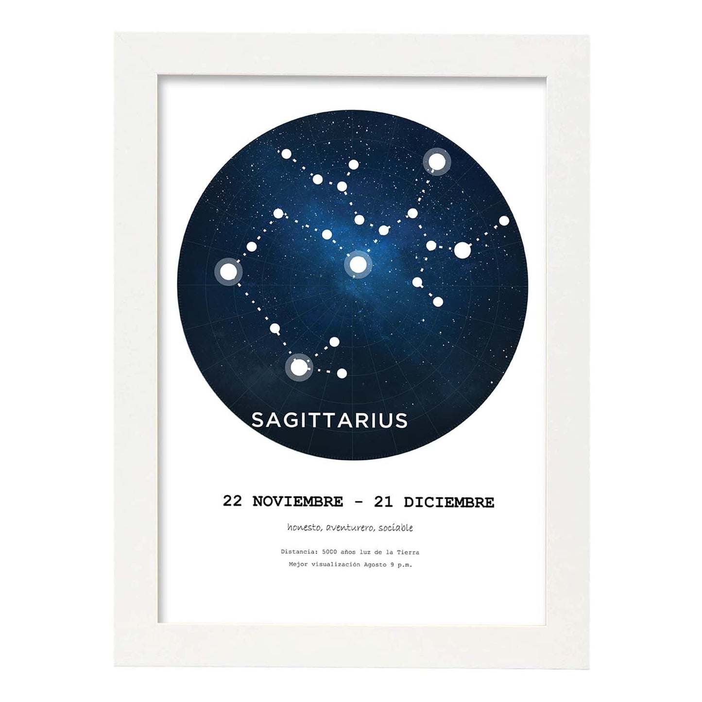 Lamina con la constelación Sagittarius. Poster con símbolo del zodiaco en y fondo blanco-Artwork-Nacnic-A3-Marco Blanco-Nacnic Estudio SL