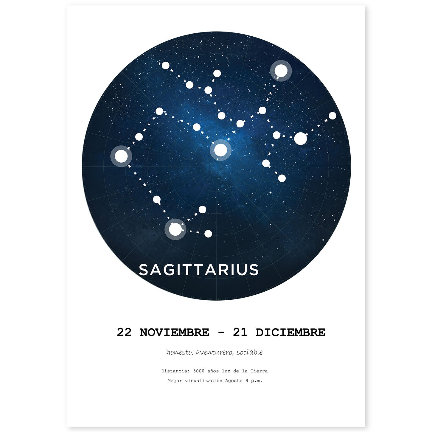 Lamina con la constelación Sagittarius. Poster con símbolo del zodiaco en y fondo blanco-Artwork-Nacnic-A4-Sin marco-Nacnic Estudio SL