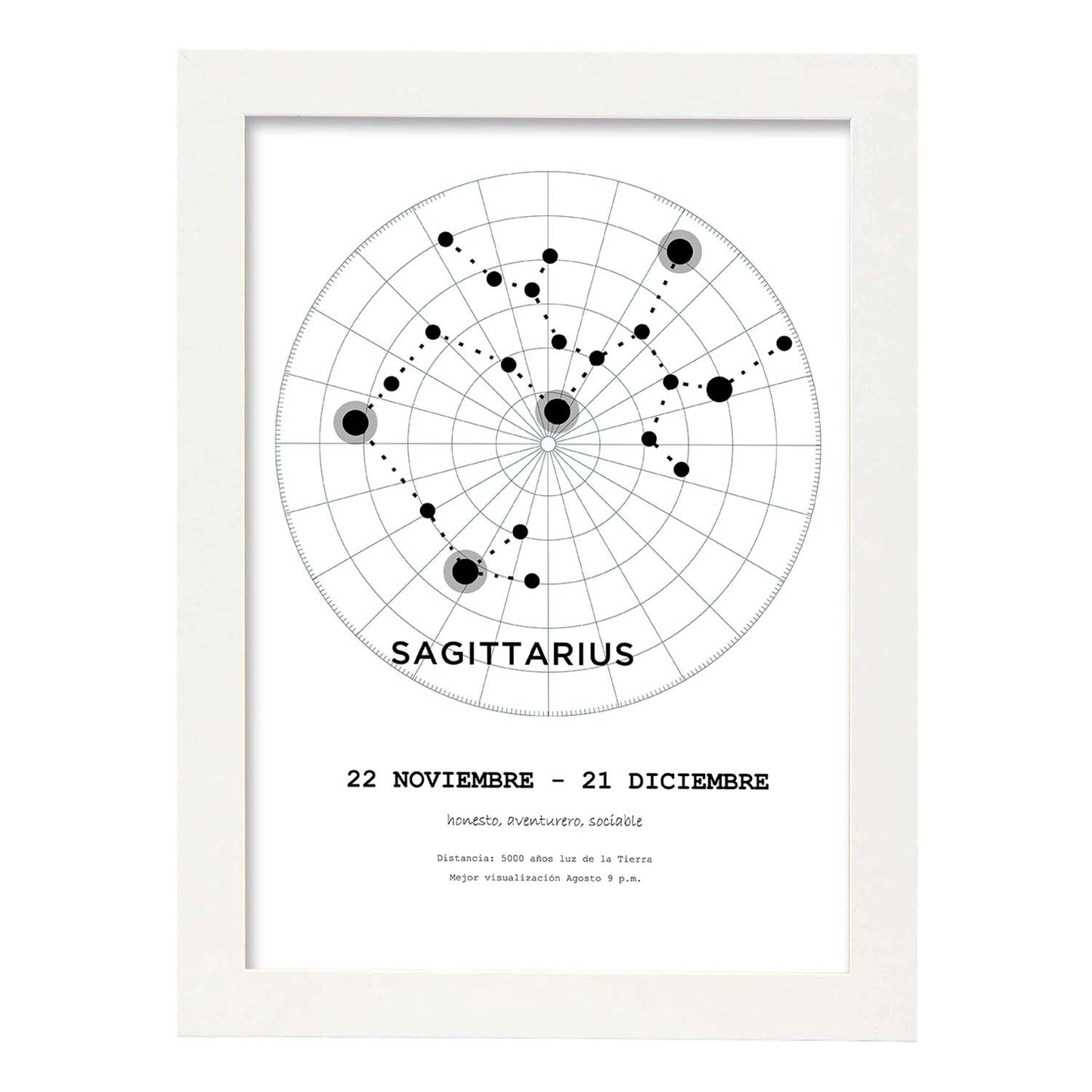 Lamina con la constelación Sagittarius. Poster con símbolo del zodiaco en y fondo del cielo estrellado-Artwork-Nacnic-A3-Marco Blanco-Nacnic Estudio SL