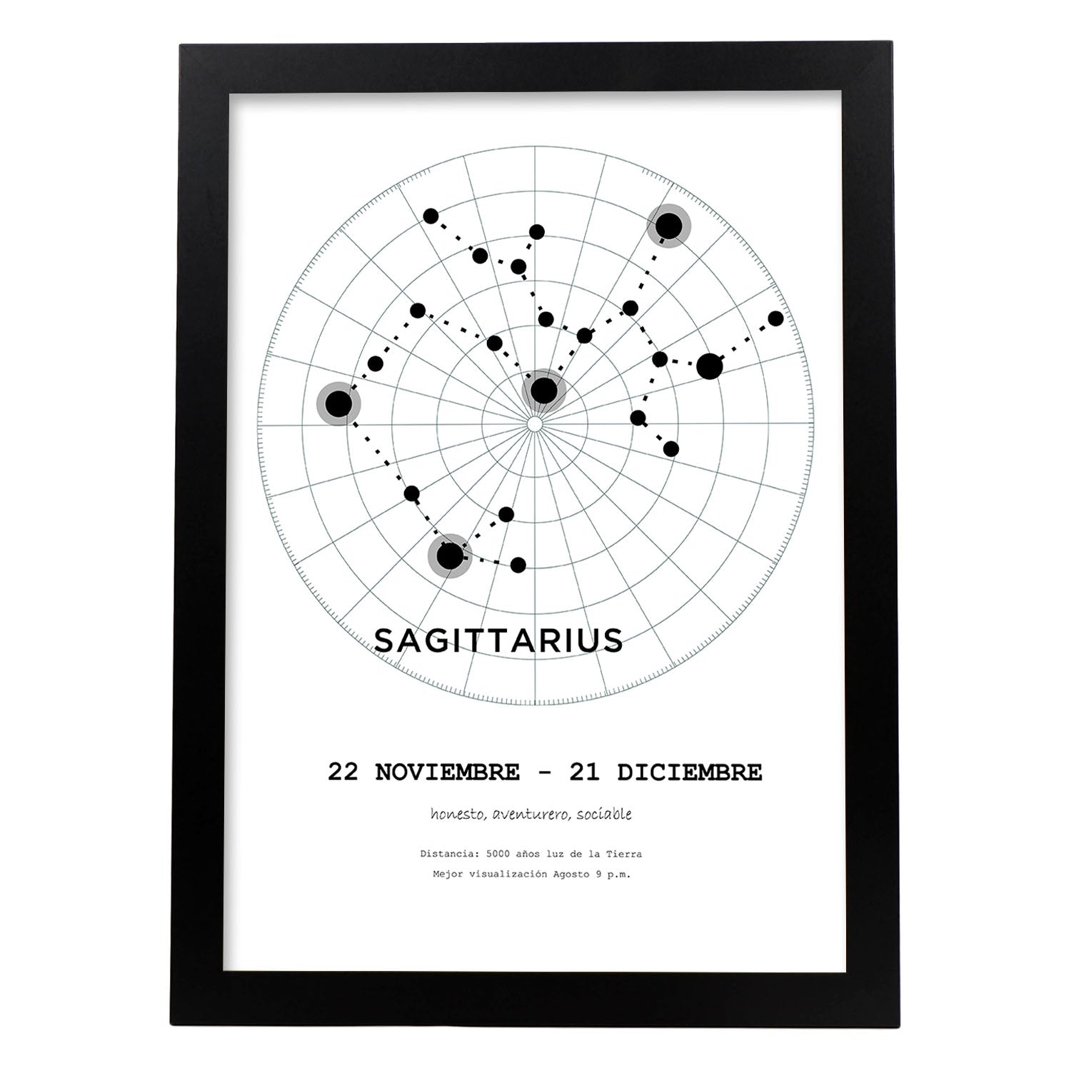 Lamina con la constelación Sagittarius. Poster con símbolo del zodiaco en y fondo del cielo estrellado-Artwork-Nacnic-A3-Marco Negro-Nacnic Estudio SL
