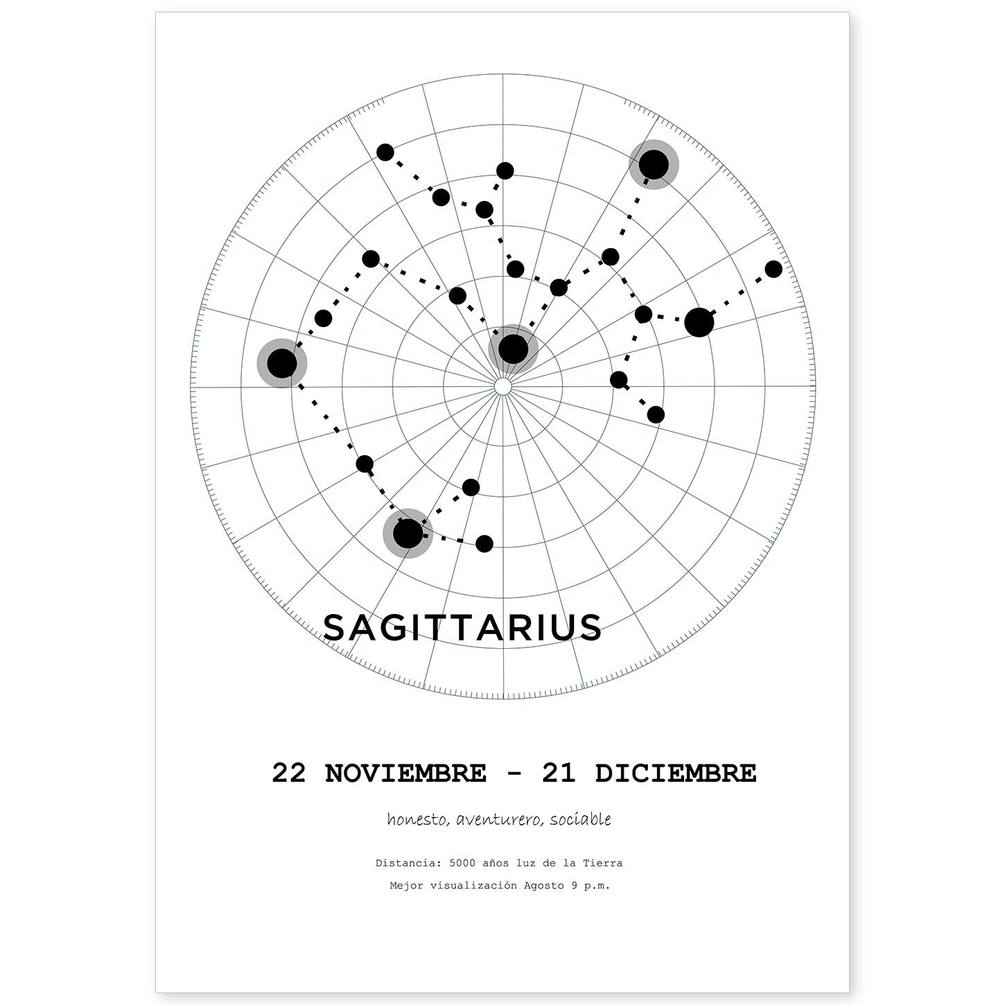 Lamina con la constelación Sagittarius. Poster con símbolo del zodiaco en y fondo del cielo estrellado-Artwork-Nacnic-A4-Sin marco-Nacnic Estudio SL