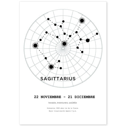 Lamina con la constelación Sagittarius. Poster con símbolo del zodiaco en y fondo del cielo estrellado-Artwork-Nacnic-A4-Sin marco-Nacnic Estudio SL