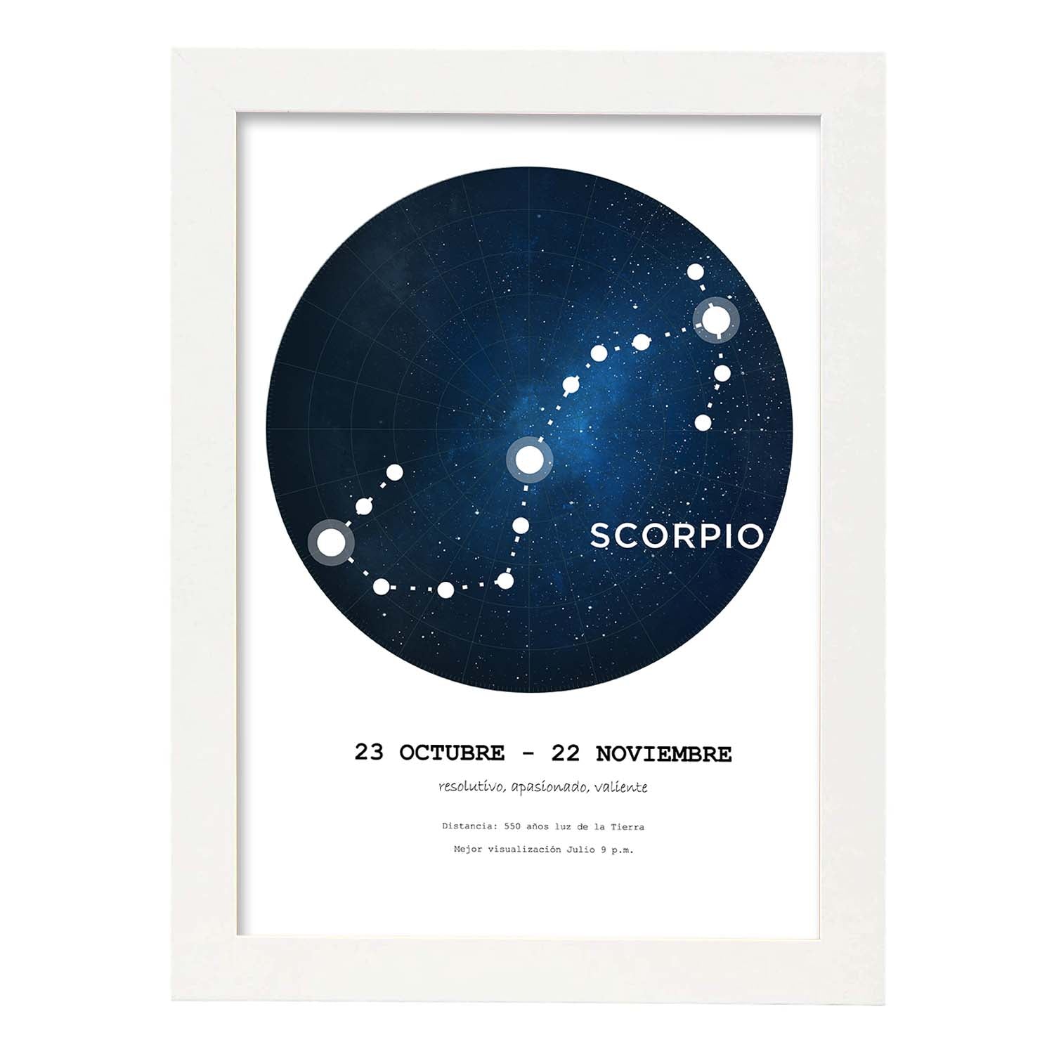Lamina con la constelación Scorpio. Poster con símbolo del zodiaco en y fondo blanco-Artwork-Nacnic-A3-Marco Blanco-Nacnic Estudio SL