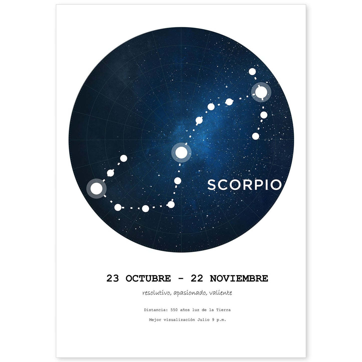 Lamina con la constelación Scorpio. Poster con símbolo del zodiaco en y fondo blanco-Artwork-Nacnic-A4-Sin marco-Nacnic Estudio SL