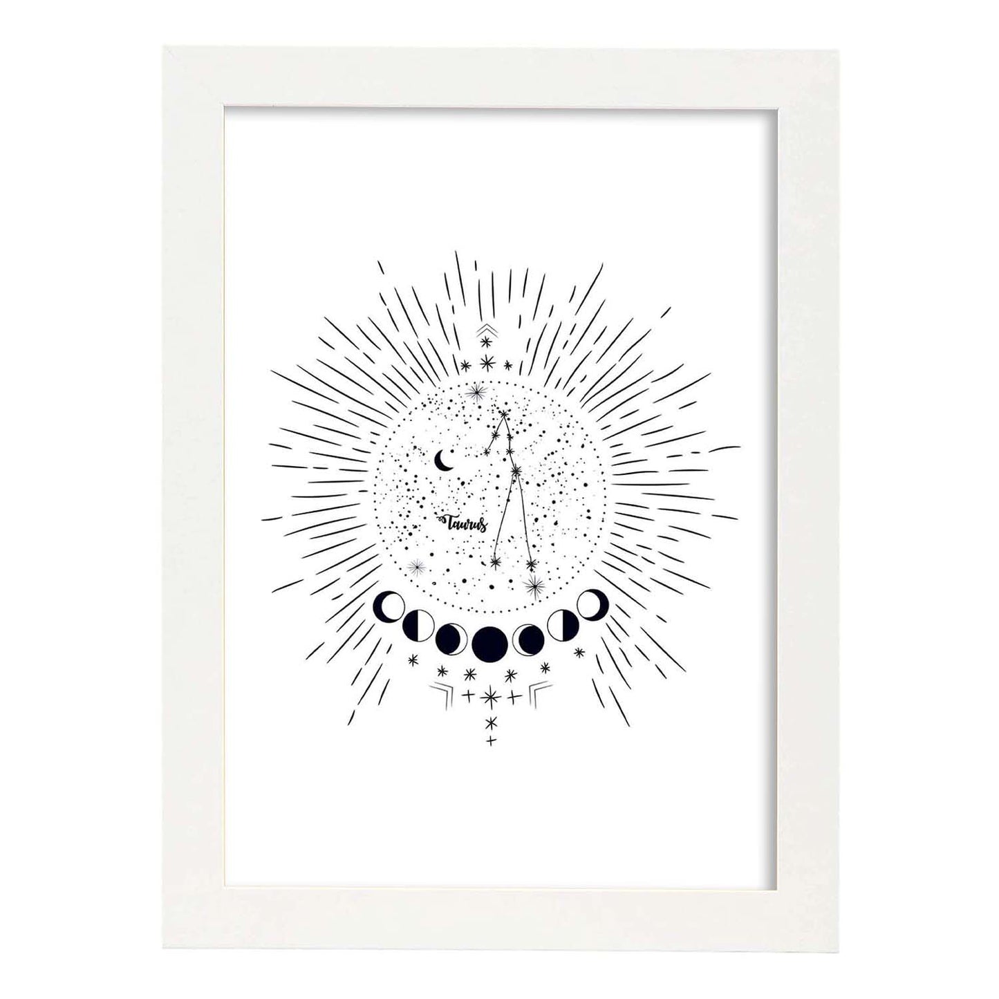 Lamina con la constelación Tauro. Poster con símbolo del zodiaco en y fondo blanco-Artwork-Nacnic-A3-Marco Blanco-Nacnic Estudio SL