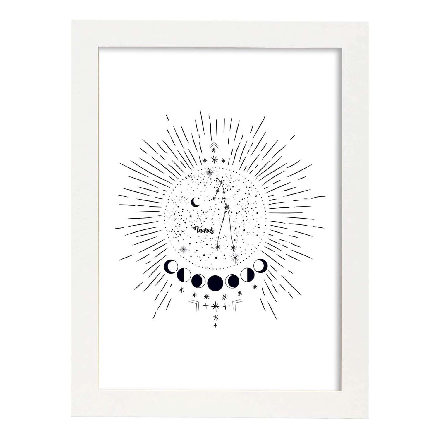 Lamina con la constelación Tauro. Poster con símbolo del zodiaco en y fondo blanco-Artwork-Nacnic-A3-Marco Blanco-Nacnic Estudio SL