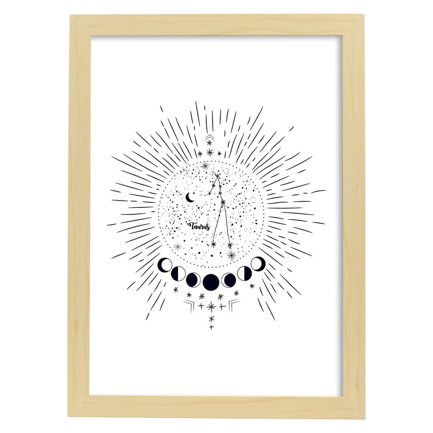 Lamina con la constelación Tauro. Poster con símbolo del zodiaco en y fondo blanco-Artwork-Nacnic-A3-Marco Madera clara-Nacnic Estudio SL
