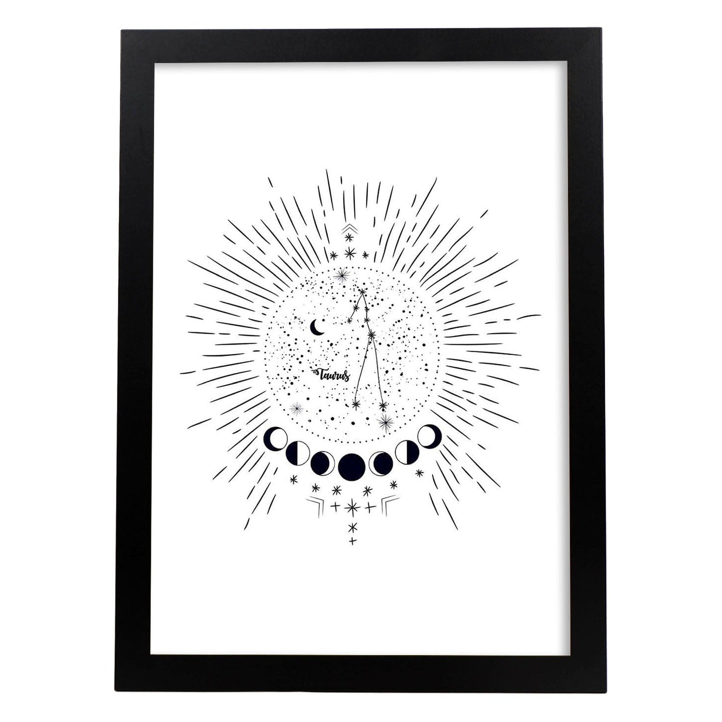Lamina con la constelación Tauro. Poster con símbolo del zodiaco en y fondo blanco-Artwork-Nacnic-A3-Marco Negro-Nacnic Estudio SL