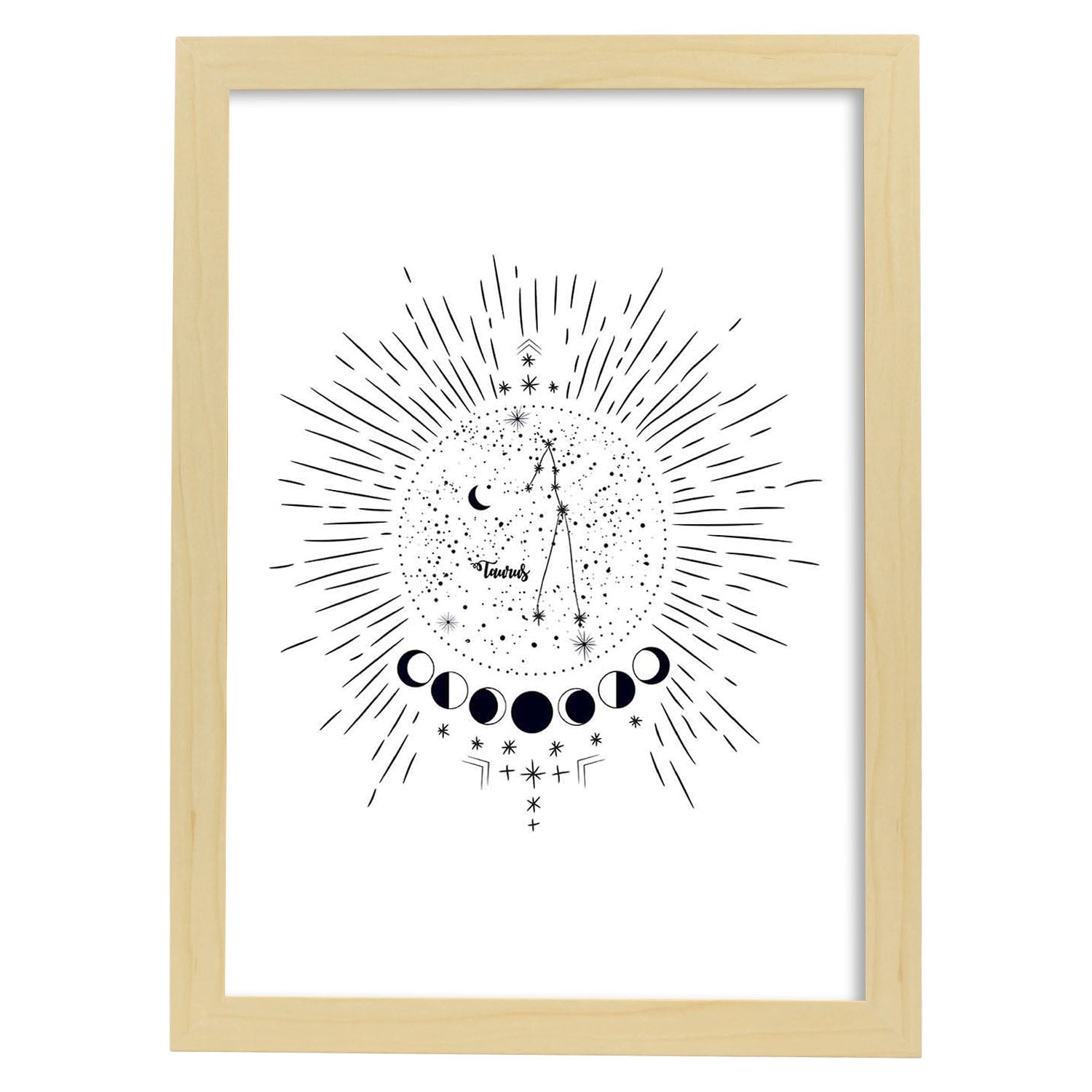 Lamina con la constelación Tauro. Poster con símbolo del zodiaco en y fondo blanco-Artwork-Nacnic-A4-Marco Madera clara-Nacnic Estudio SL