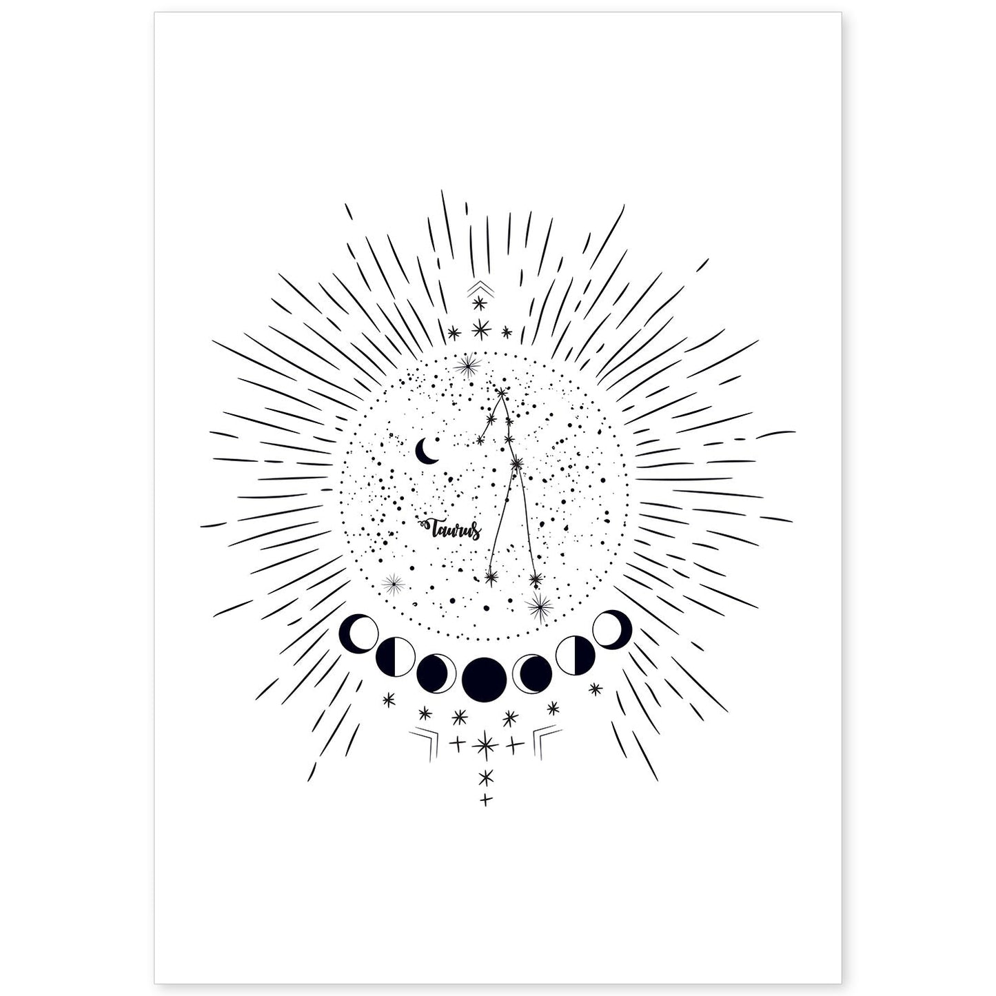 Lamina con la constelación Tauro. Poster con símbolo del zodiaco en y fondo blanco-Artwork-Nacnic-A4-Sin marco-Nacnic Estudio SL