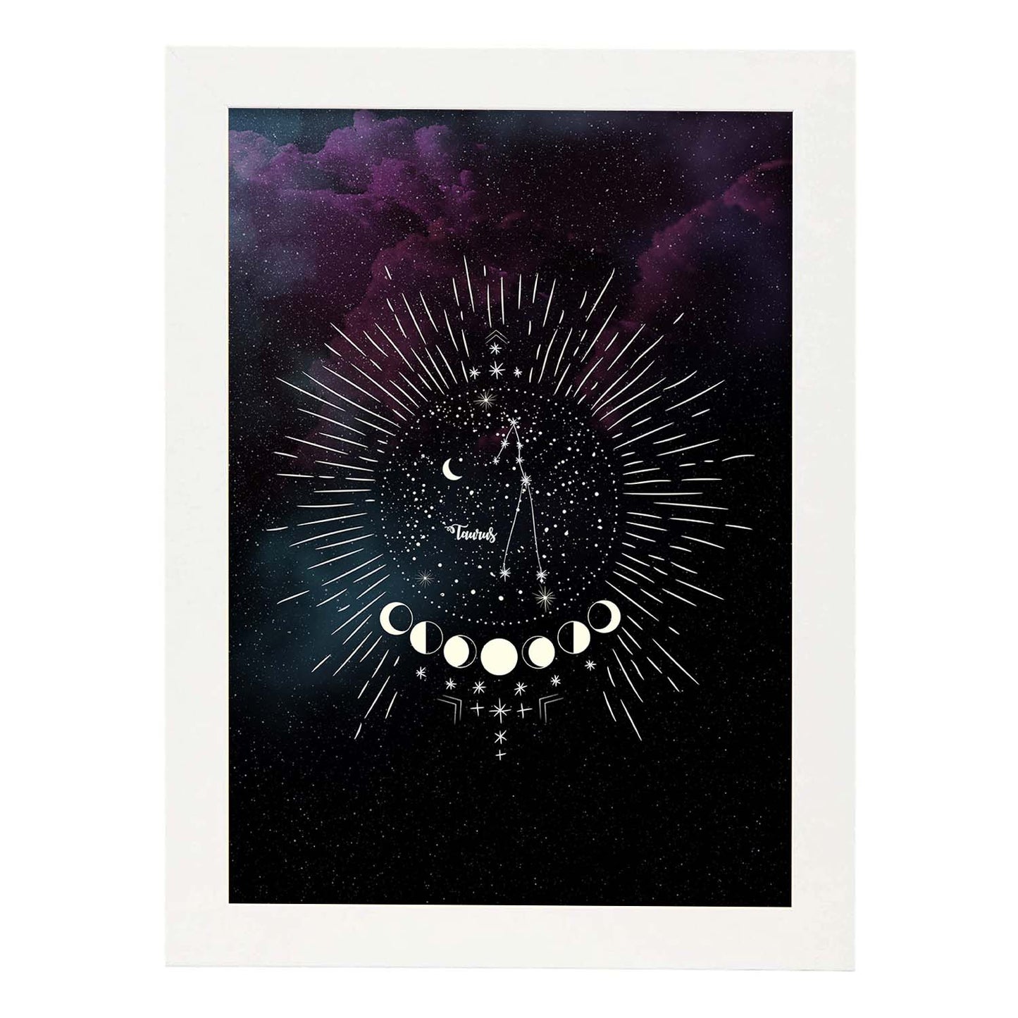 Lamina con la constelación Tauro. Poster con símbolo del Zodiaco en y Fondo del Cielo Estrellado-Artwork-Nacnic-A3-Marco Blanco-Nacnic Estudio SL