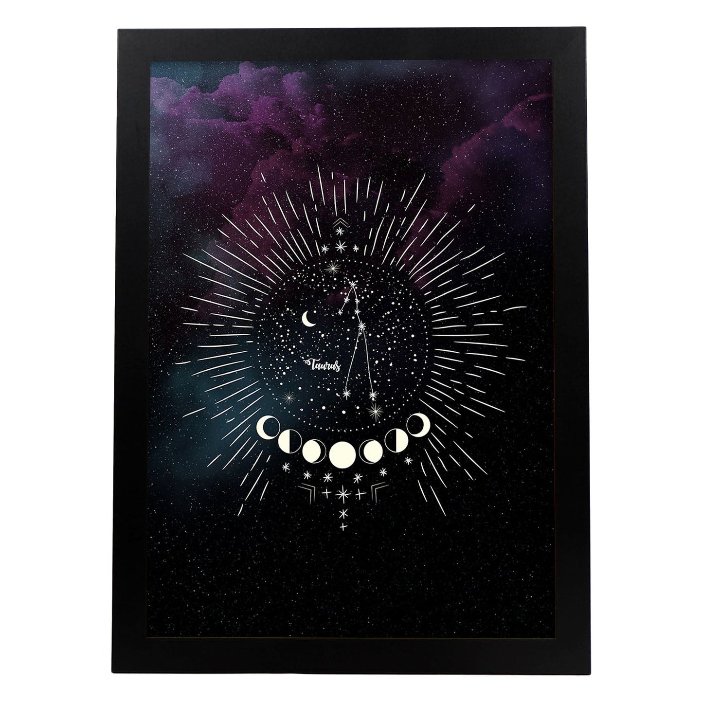 Lamina con la constelación Tauro. Poster con símbolo del Zodiaco en y Fondo del Cielo Estrellado-Artwork-Nacnic-A3-Marco Negro-Nacnic Estudio SL