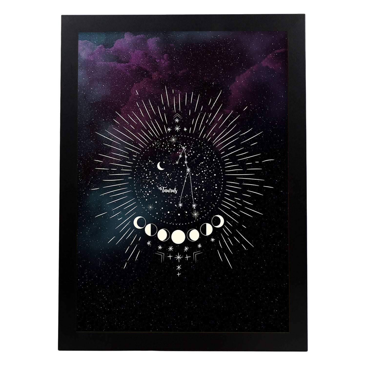 Lamina con la constelación Tauro. Poster con símbolo del Zodiaco en y Fondo del Cielo Estrellado-Artwork-Nacnic-A3-Marco Negro-Nacnic Estudio SL