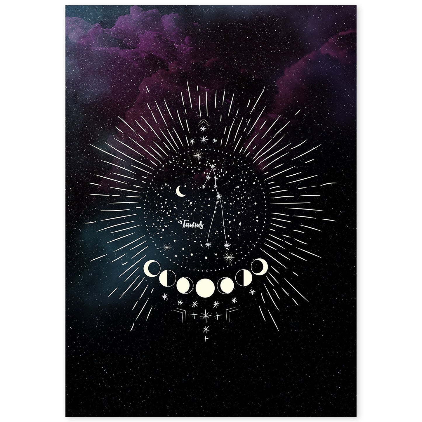 Lamina con la constelación Tauro. Poster con símbolo del Zodiaco en y Fondo del Cielo Estrellado-Artwork-Nacnic-A4-Sin marco-Nacnic Estudio SL