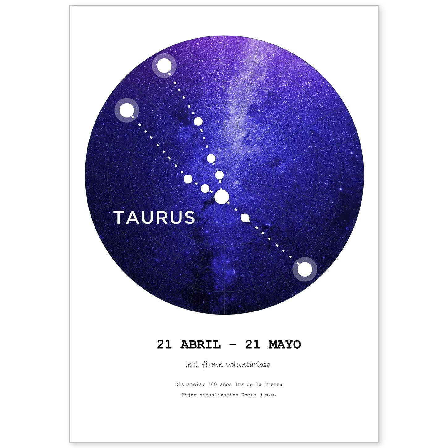 Lamina con la constelación Taurus. Poster con símbolo del zodiaco en y fondo blanco-Artwork-Nacnic-A4-Sin marco-Nacnic Estudio SL