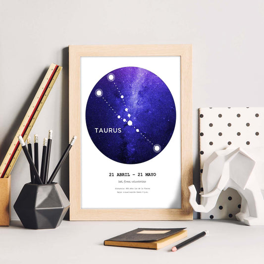 Lamina con la constelación Taurus. Poster con símbolo del zodiaco en y fondo blanco-Artwork-Nacnic-Nacnic Estudio SL