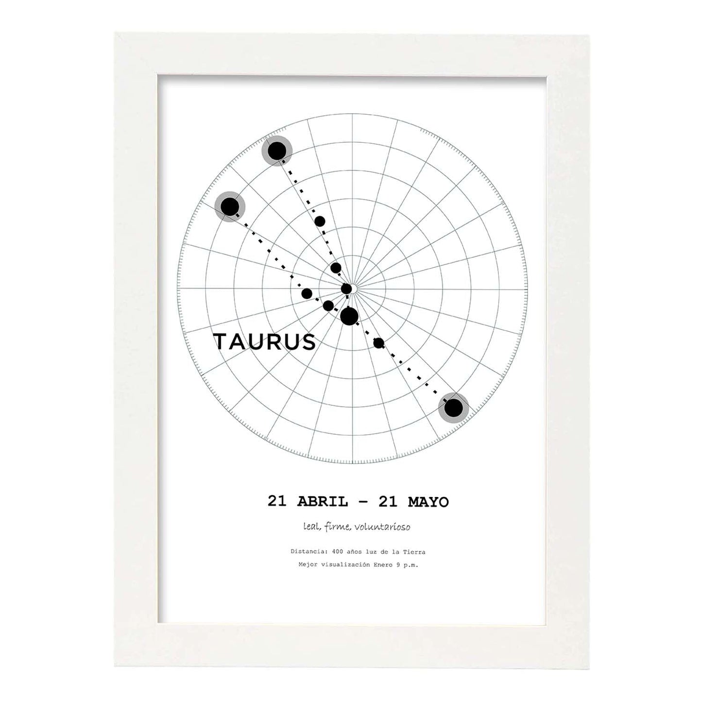 Lamina con la constelación Taurus. Poster con símbolo del zodiaco en y fondo del cielo estrellado-Artwork-Nacnic-A3-Marco Blanco-Nacnic Estudio SL
