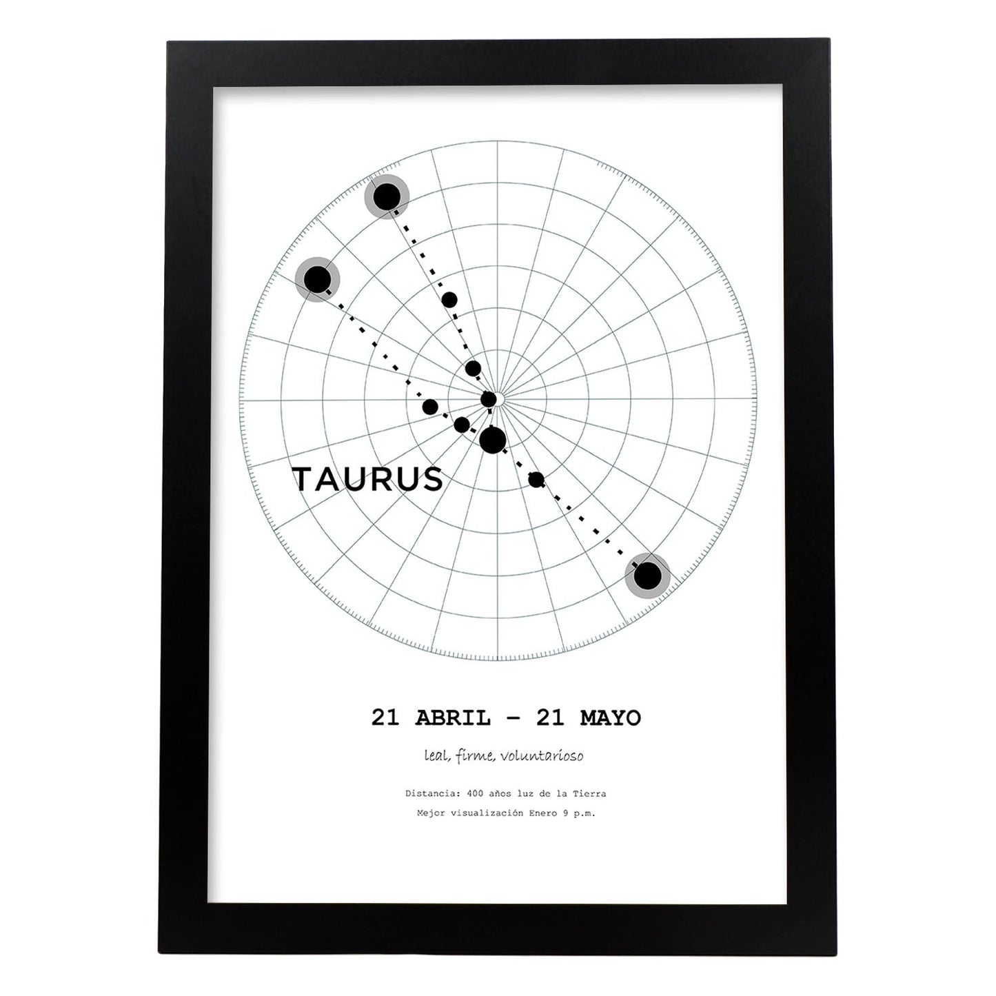Lamina con la constelación Taurus. Poster con símbolo del zodiaco en y fondo del cielo estrellado-Artwork-Nacnic-A3-Marco Negro-Nacnic Estudio SL