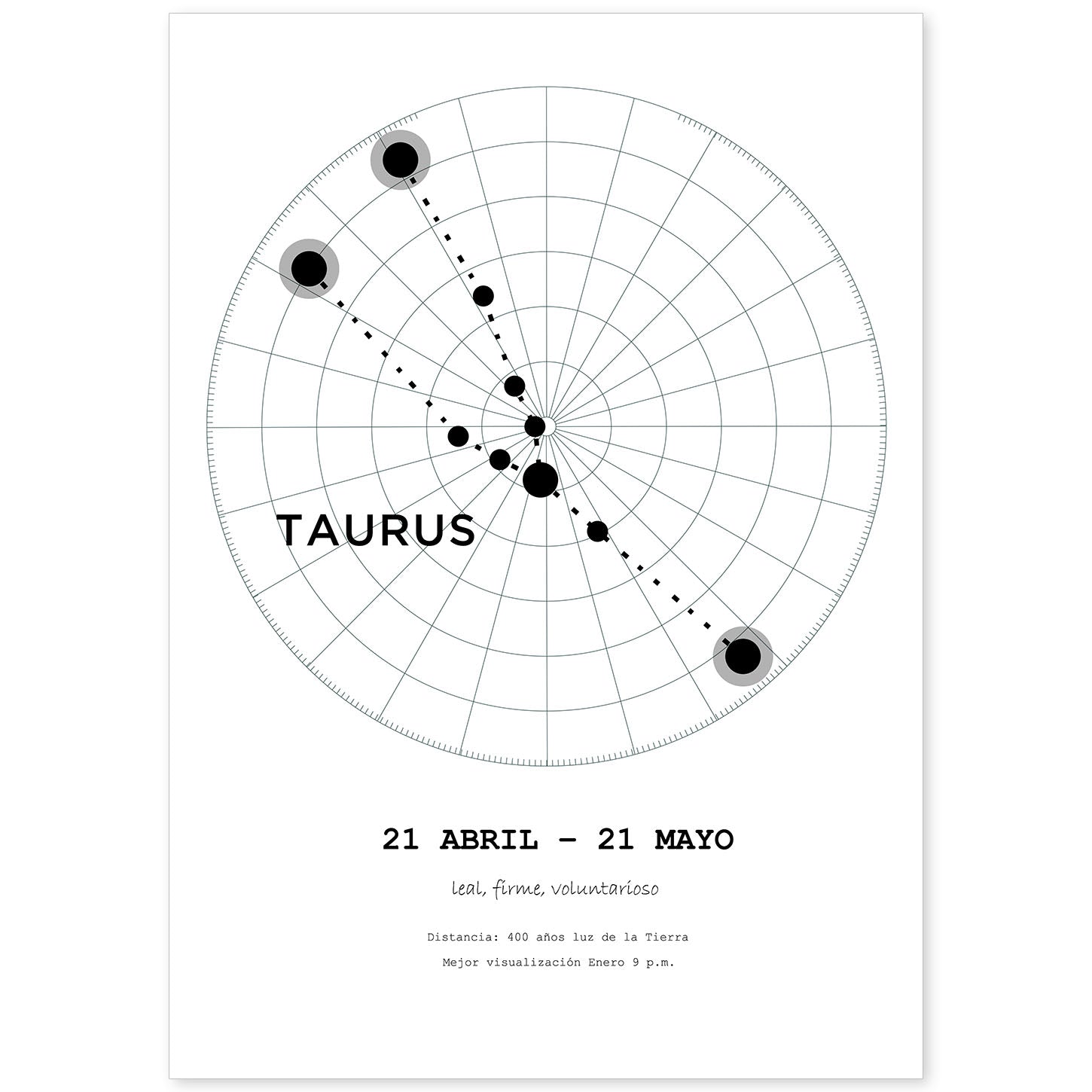 Lamina con la constelación Taurus. Poster con símbolo del zodiaco en y fondo del cielo estrellado-Artwork-Nacnic-A4-Sin marco-Nacnic Estudio SL
