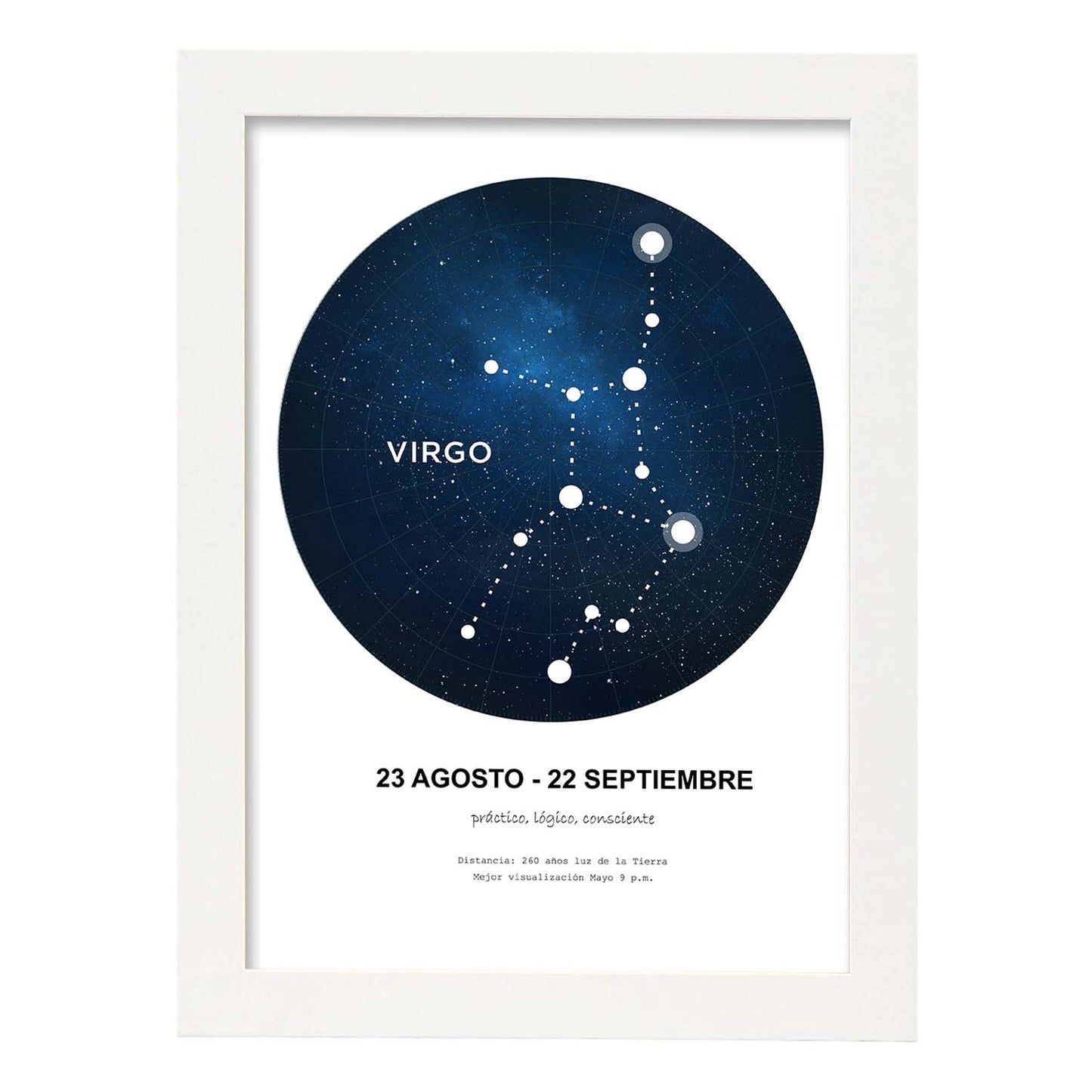 Lamina con la constelación Virgo. Poster con símbolo del zodiaco en y fondo blanco-Artwork-Nacnic-A3-Marco Blanco-Nacnic Estudio SL