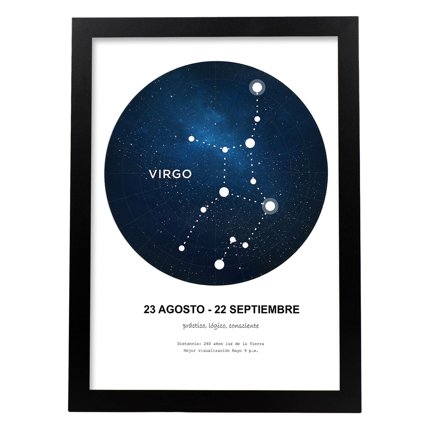 Lamina con la constelación Virgo. Poster con símbolo del zodiaco en y fondo blanco-Artwork-Nacnic-A3-Marco Negro-Nacnic Estudio SL