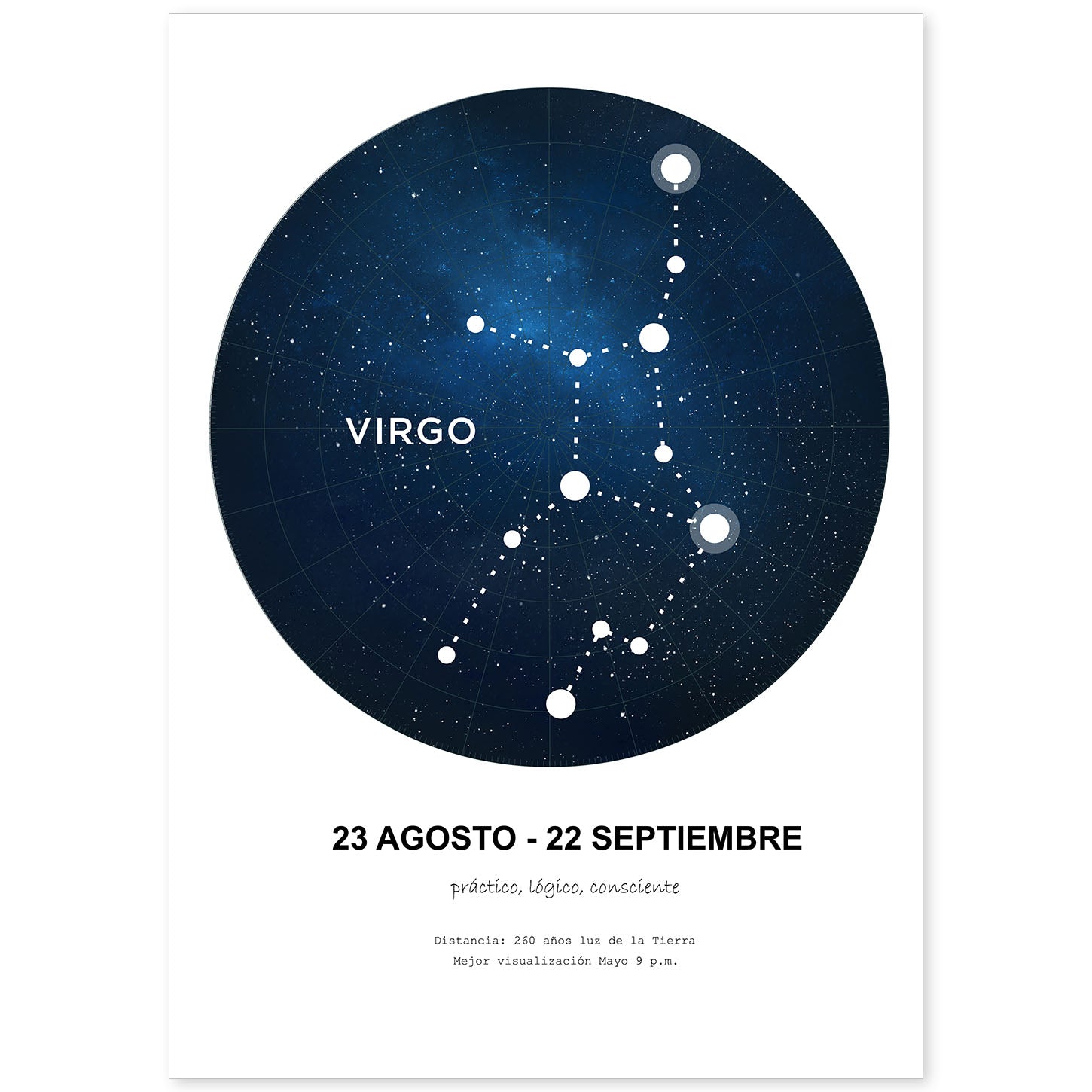 Lamina con la constelación Virgo. Poster con símbolo del zodiaco en y fondo blanco-Artwork-Nacnic-A4-Sin marco-Nacnic Estudio SL