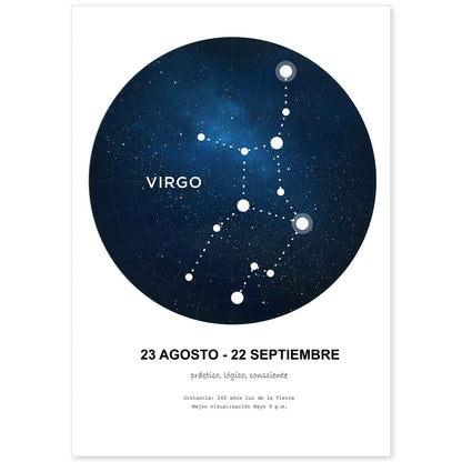 Lamina con la constelación Virgo. Poster con símbolo del zodiaco en y fondo blanco-Artwork-Nacnic-A4-Sin marco-Nacnic Estudio SL