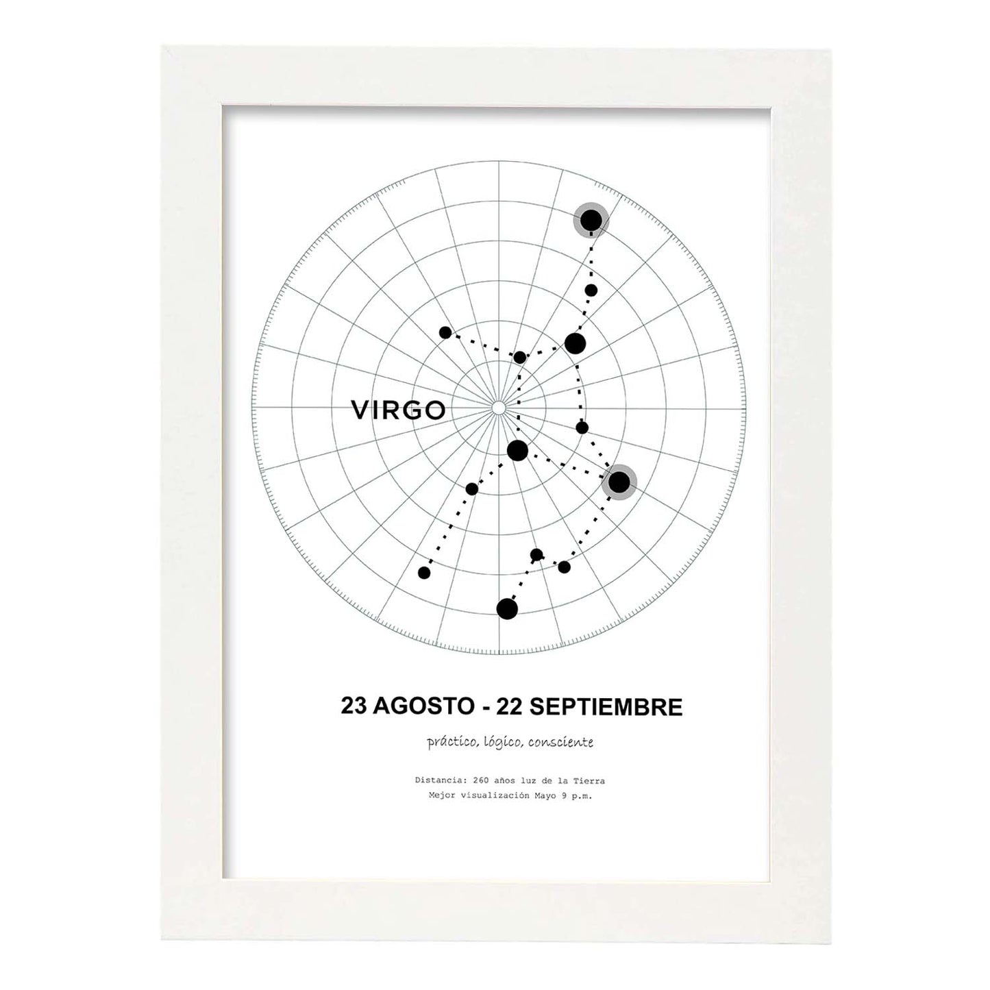 Lamina con la constelación Virgo. Poster con símbolo del zodiaco en y fondo del cielo estrellado-Artwork-Nacnic-A3-Marco Blanco-Nacnic Estudio SL