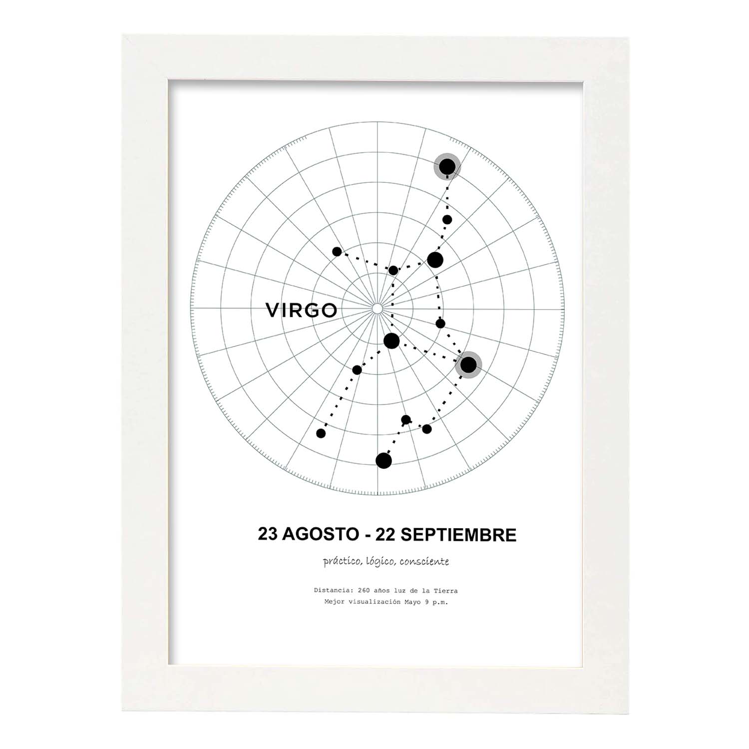 Lamina con la constelación Virgo. Poster con símbolo del zodiaco en y fondo del cielo estrellado-Artwork-Nacnic-A3-Marco Blanco-Nacnic Estudio SL