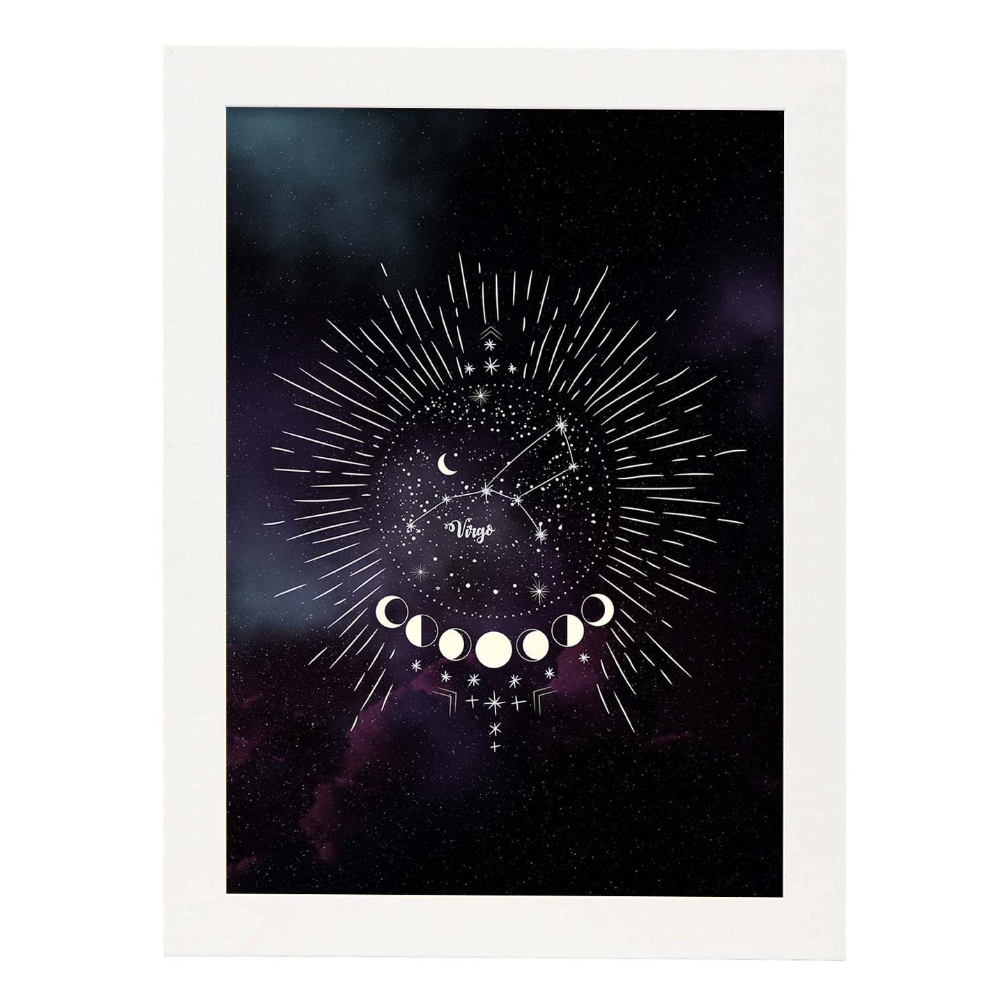 Lamina con la constelación Virgo. Poster con símbolo del Zodiaco en y Fondo del Cielo Estrellado-Artwork-Nacnic-A3-Marco Blanco-Nacnic Estudio SL