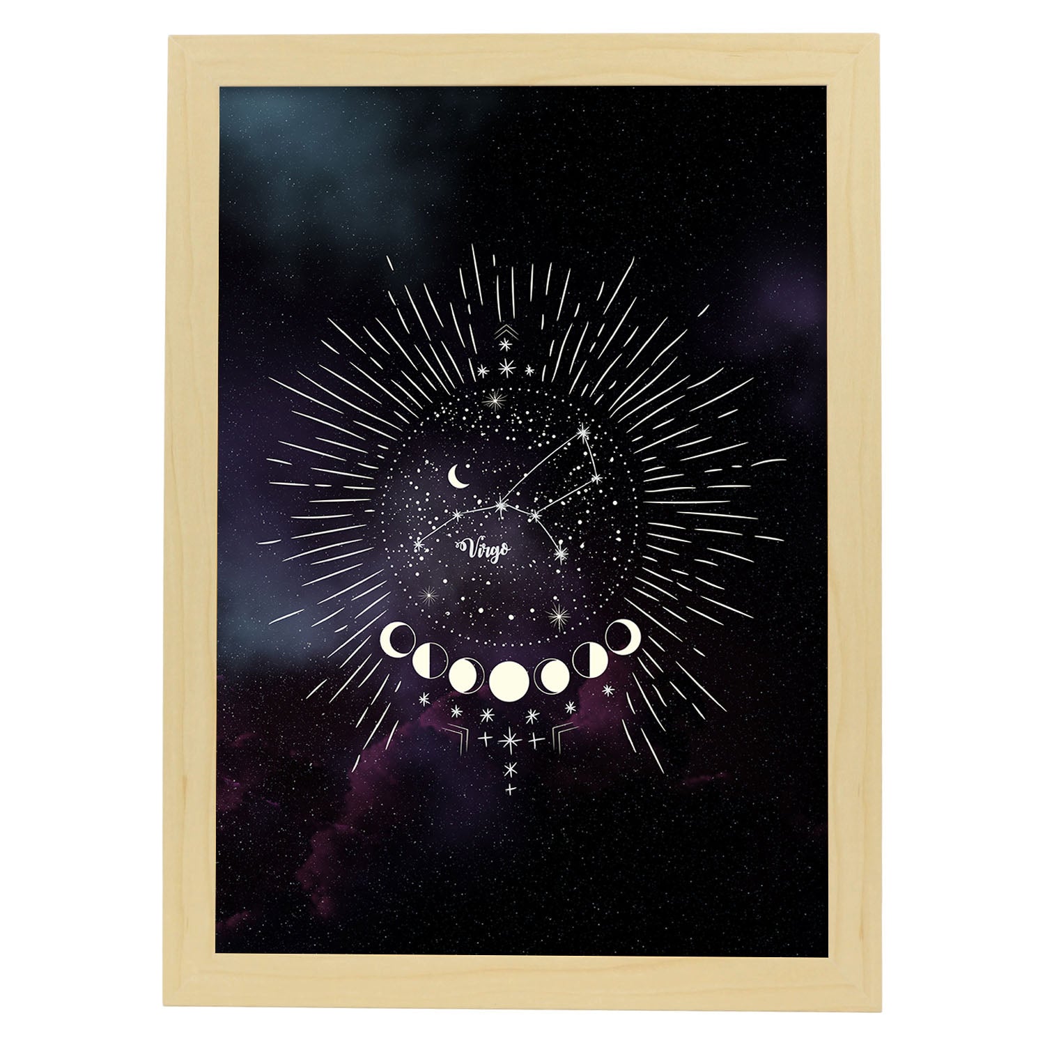 Lamina con la constelación Virgo. Poster con símbolo del Zodiaco en y Fondo del Cielo Estrellado-Artwork-Nacnic-A3-Marco Madera clara-Nacnic Estudio SL