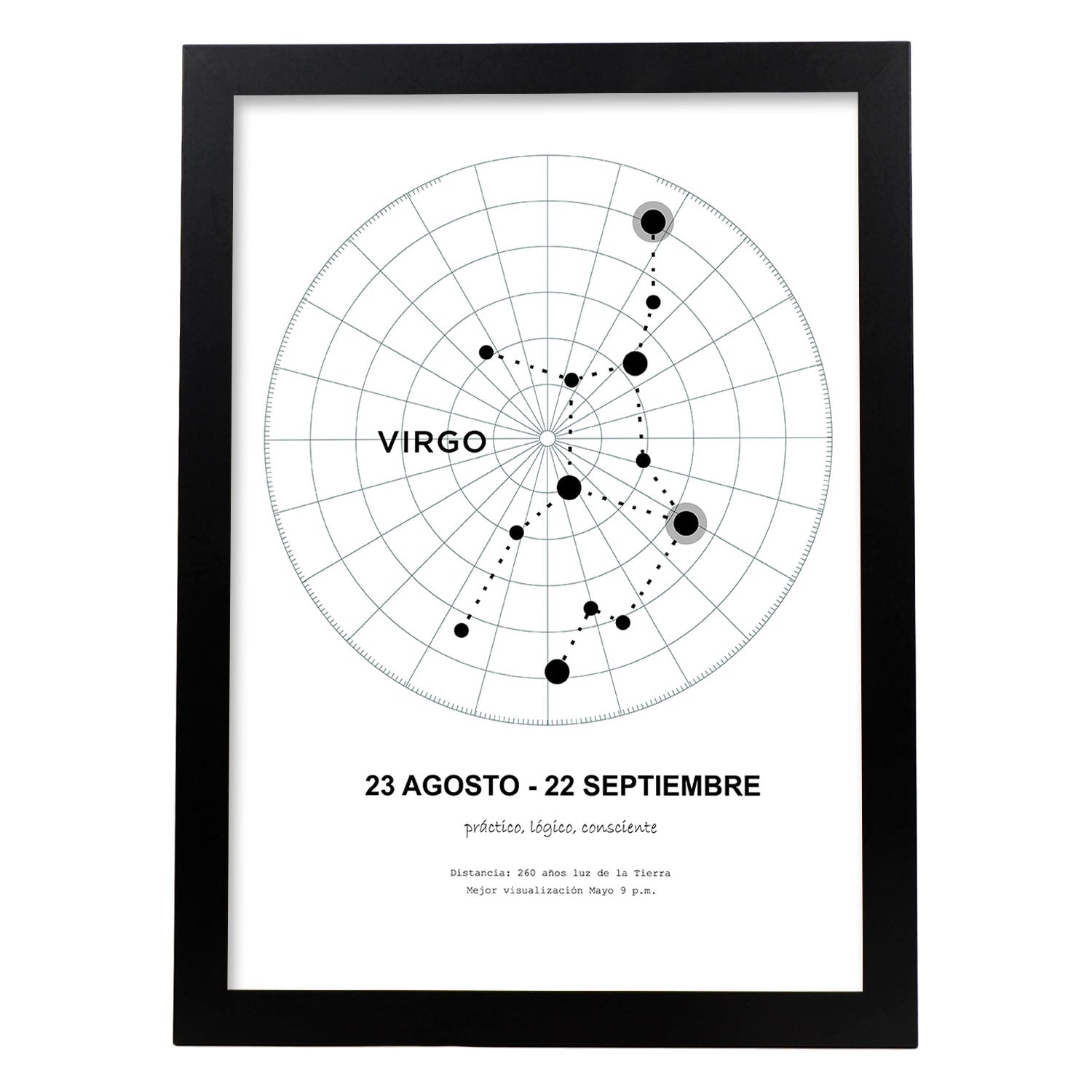 Lamina con la constelación Virgo. Poster con símbolo del zodiaco en y fondo del cielo estrellado-Artwork-Nacnic-A3-Marco Negro-Nacnic Estudio SL